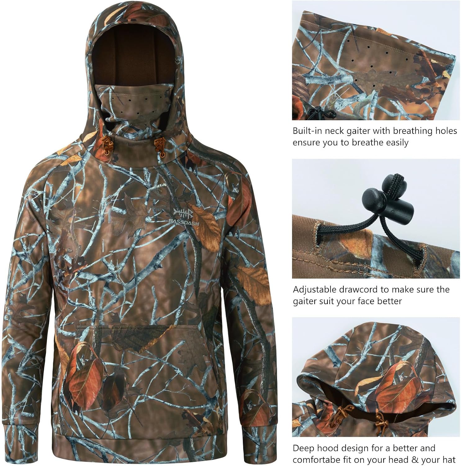 BASSDASH Youth Fishing Fleece Hoodie with Mask Water Resistant Kids’ Performance Sweatshirt FS18Y - Image 5