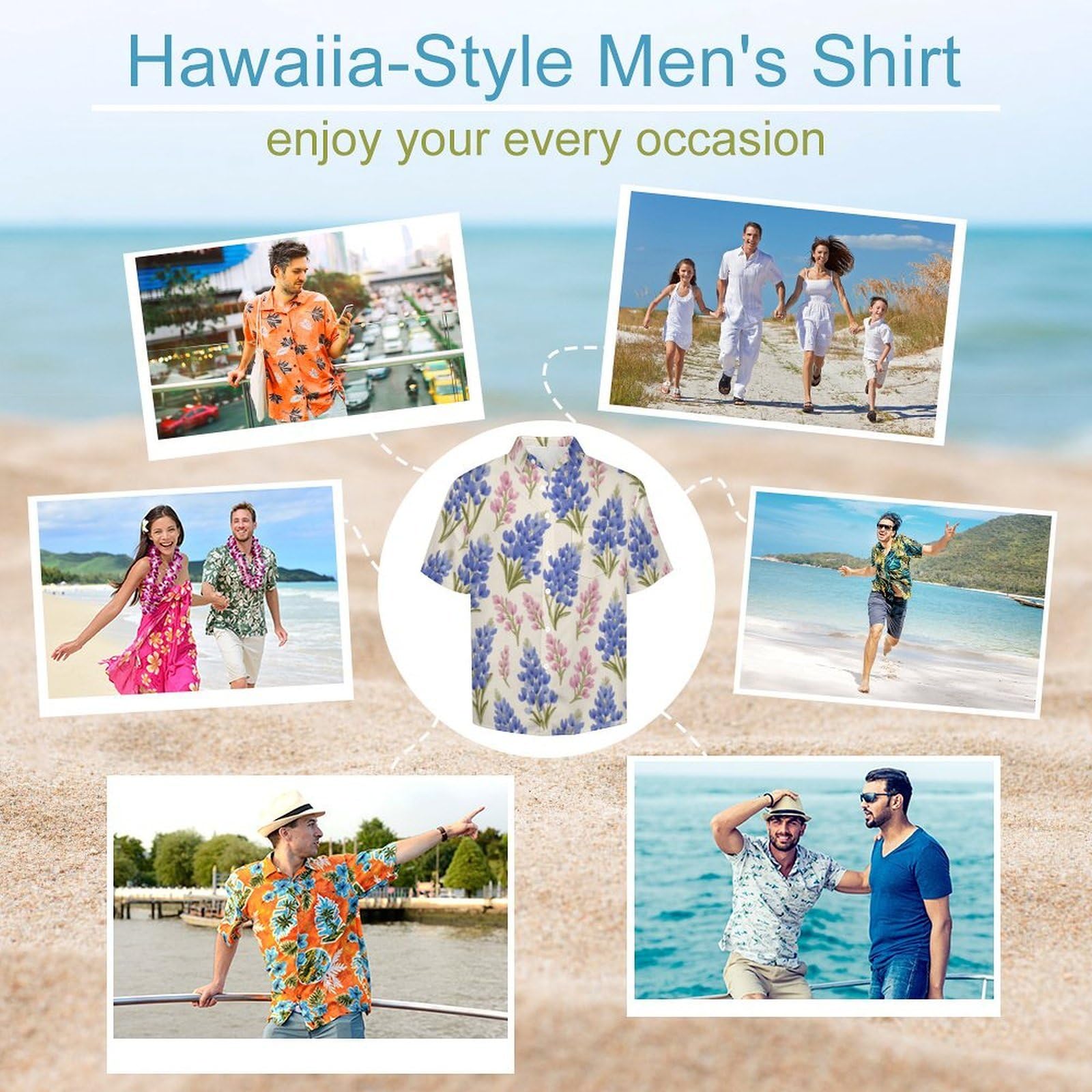 Funky Camicia Hawaiana Uomo, Manica Corta Design Aloha Camicie con Bottoni, Estiva Camicie a Fiore del Cappello Blu Casual Stampa Spiaggia Estate Floreale Dipinto A Mano Camicia