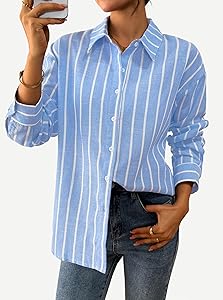 Avanova Women Pattern Print Button Down Blouse Top Long Sleeve Work Business Shirt