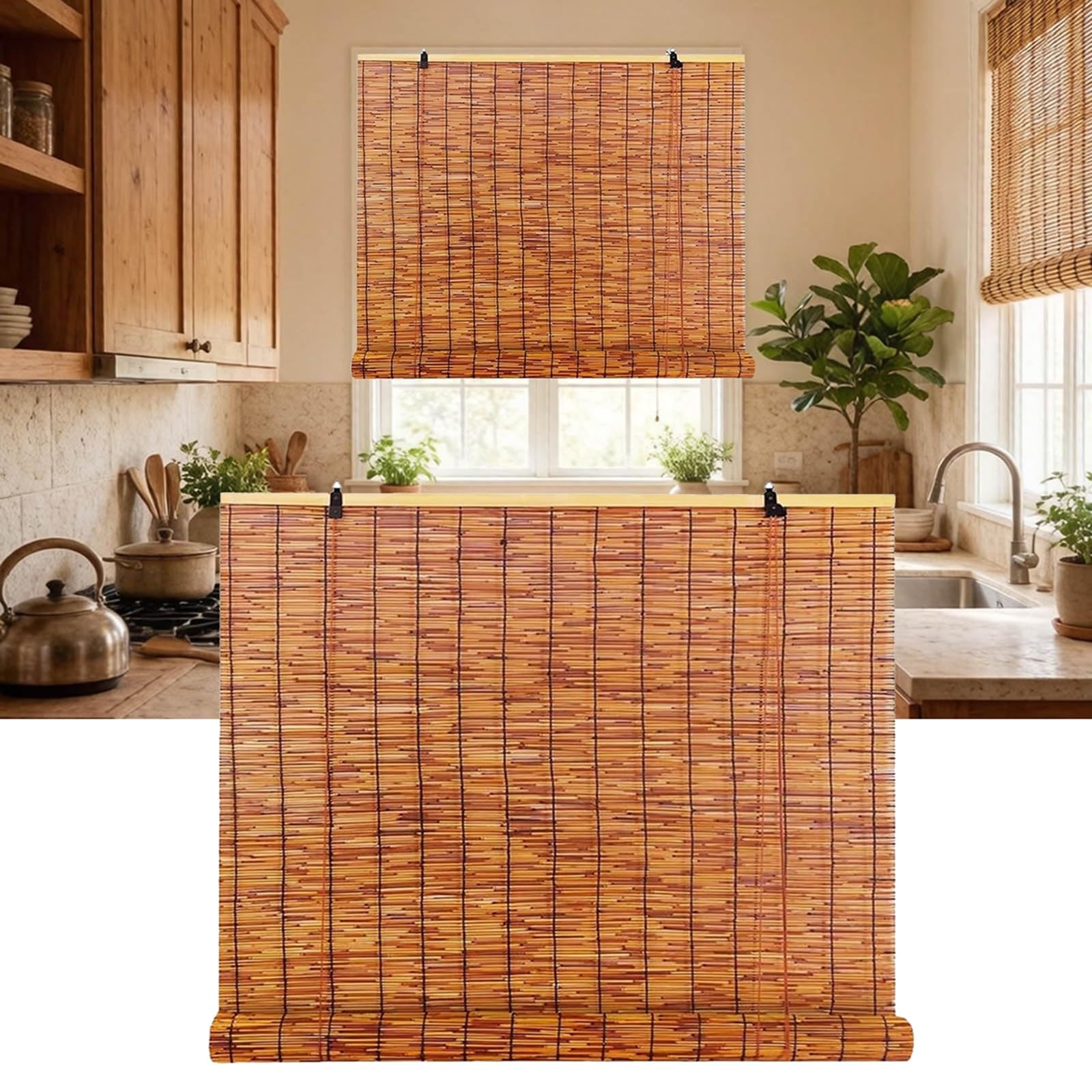 CMJYMX Blackout Bamboo Roller Blinds 20" 24" 27" 31" 35" 39" 43" 47" 51" 55" 59" Width Cordless Roman Roller Shade For Outdoor Home Patio Privacy Curtain(50x180CM/20x71IN(WxH))