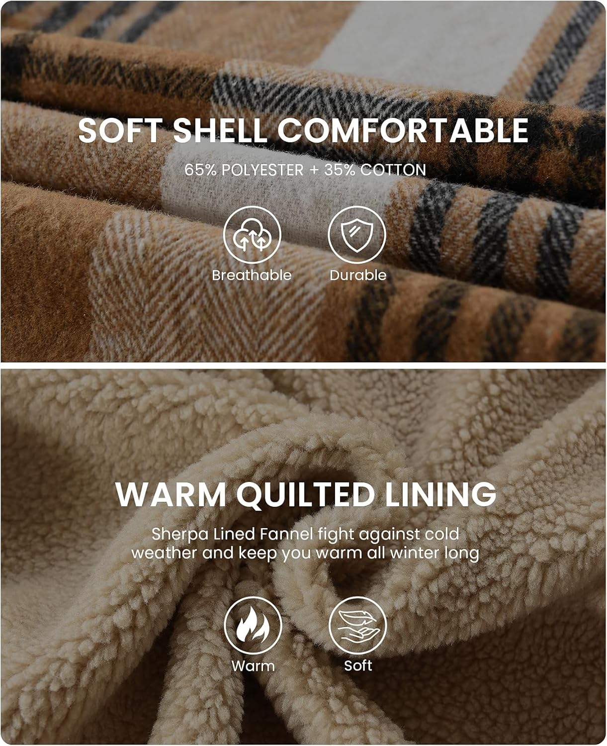 Women's Sherpa Lined Jackets Sherpa Turn-Down Collar Full Zip Fleece Flannel Jacket for Women Trendy - Image 7