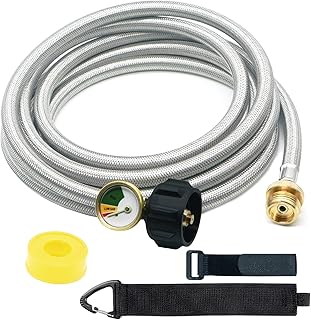 Sponsored Ad - NQN 12FT Stainless Braided Propane Adapter Hose with Gauge, Propane Tank Hose Adapter 1lb to 20lb Converter...