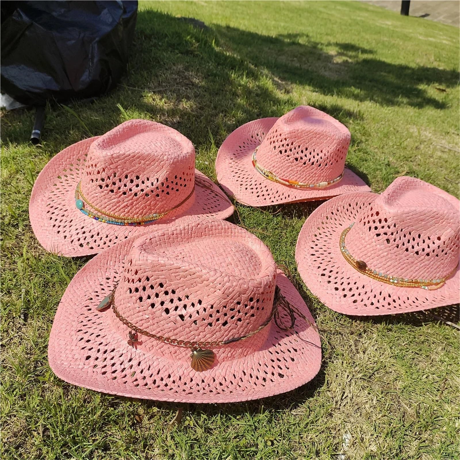 Sombrero de vaquero tejido hueco, sombrero paja, jazz con estrellas, occidental hierba, viaje Para Adulto