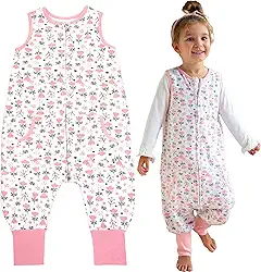 Sacos de dormir infantis para bebês de 2 a 3 anos, 1 pacote com cobertor com pés, sacos de dormir respiráveis sem mangas para bebês meninas