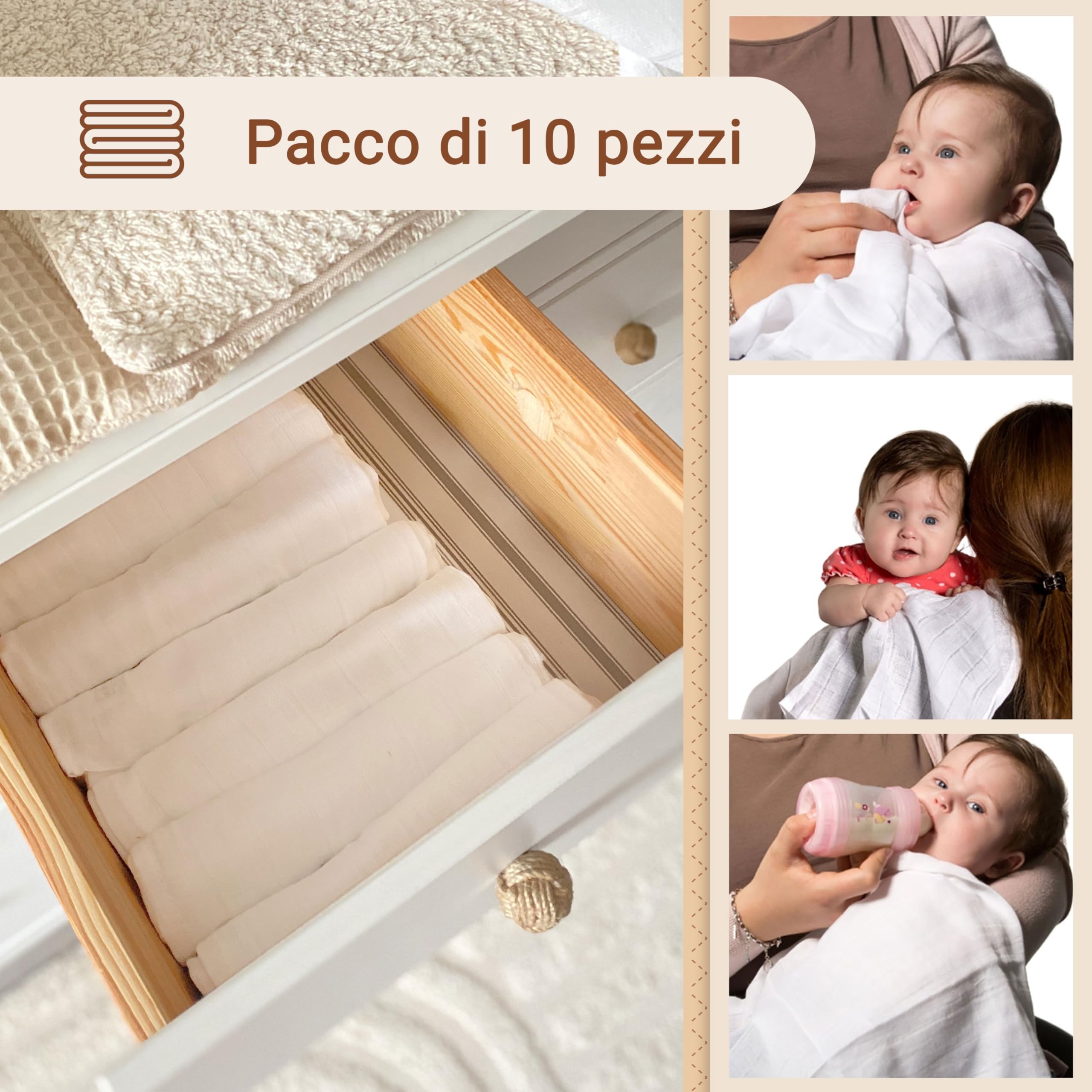 ZOLLNER 10 mussole 80x80 cm cotone bianco lavabili 95°C