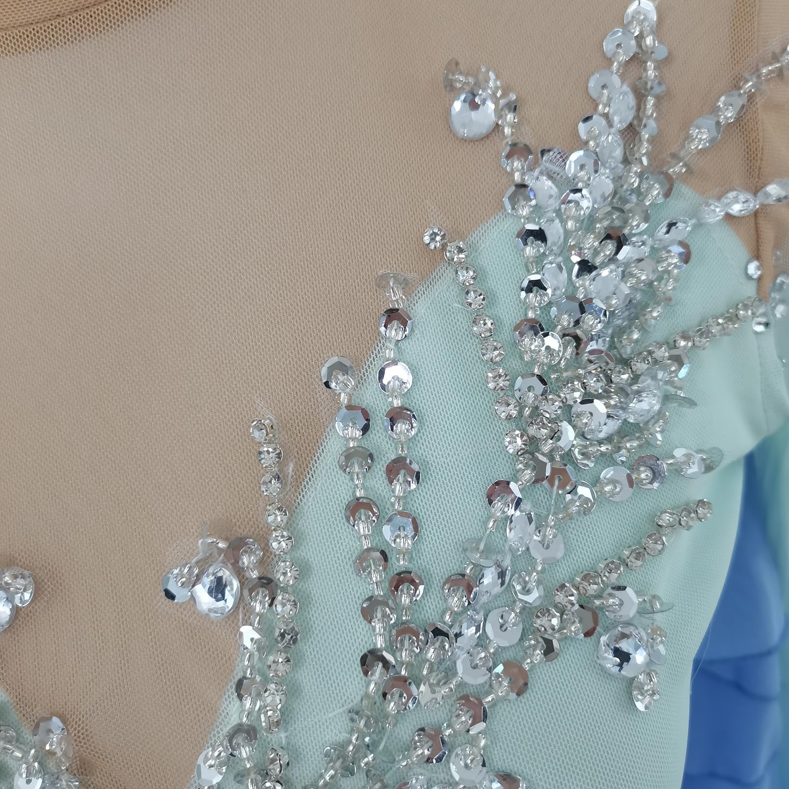 LIUHUO Blauer Farbverlauf, Eiskunstlauf-Kleid für Mädchen, Kinder und Erwachsene, Wettkampf-Performance