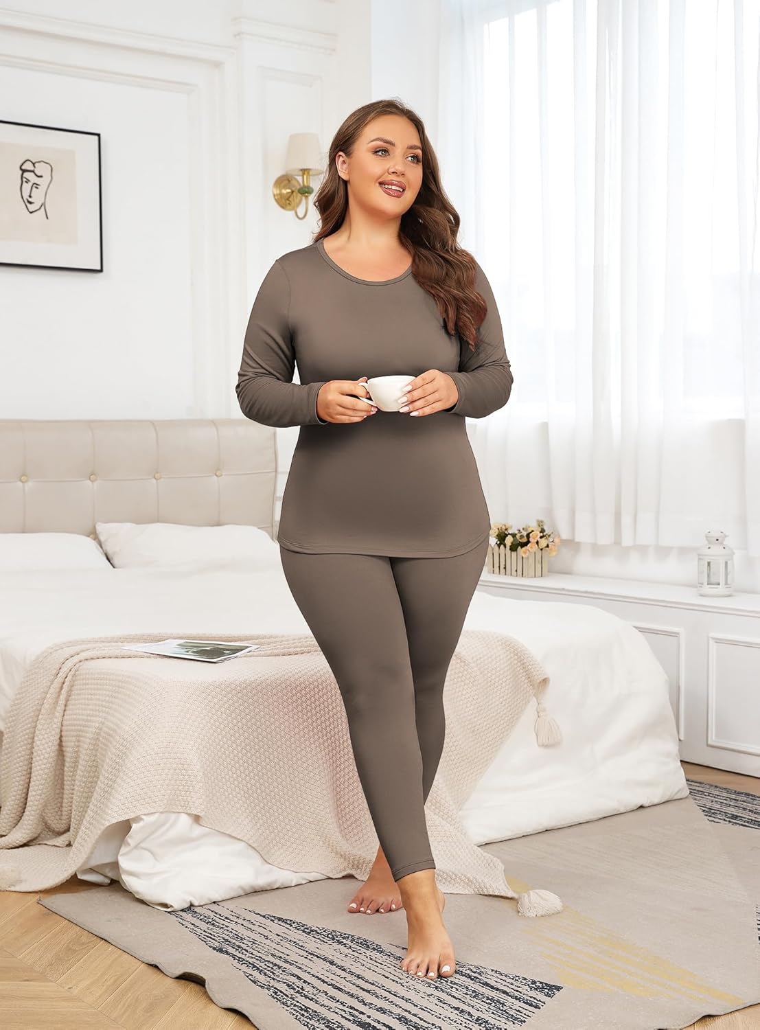 ForHailey Women's Plus Size Thermal Sets for Women Underwear Long Johns Long Sleeve Base Layer Top and Bottom Sets XL-5XL
