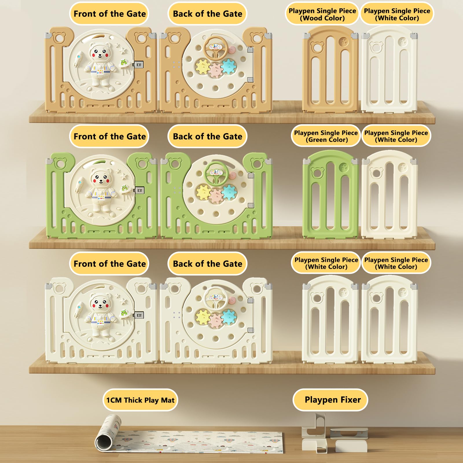 Parc Bebe Pliable, Stable, Antidérapant Avec Fermeture de Sécurité et Caoutchouc Antidérapant Sur Le Fond, Playpen Bebe Modulable Avec Fonction de Jeu, Parc Bebe Avec Tapis en Matériau HDPE