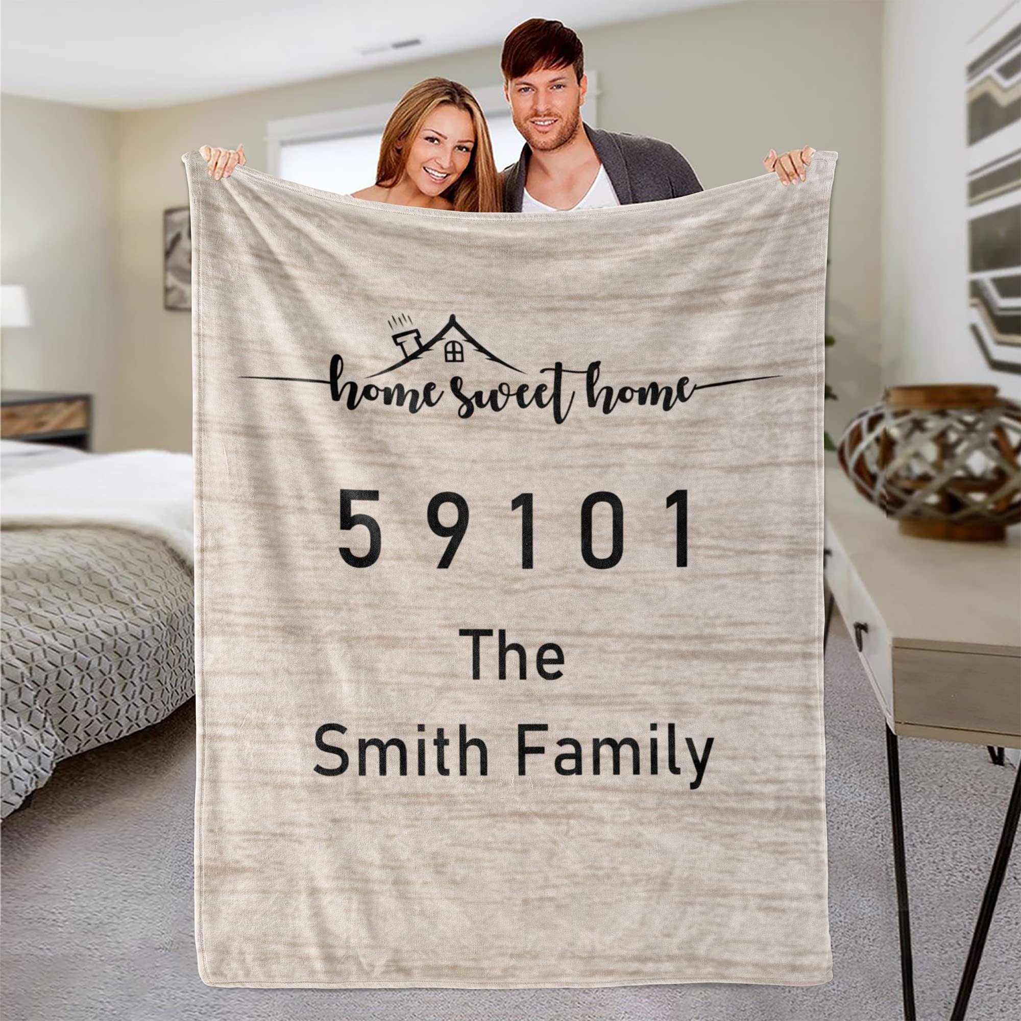 Manta personalizada con nombre de familia con código postal, manta personalizada con nombre familiar, manta personalizada con código postal, regalo personalizado, manta para mamá, regalo para papá,
