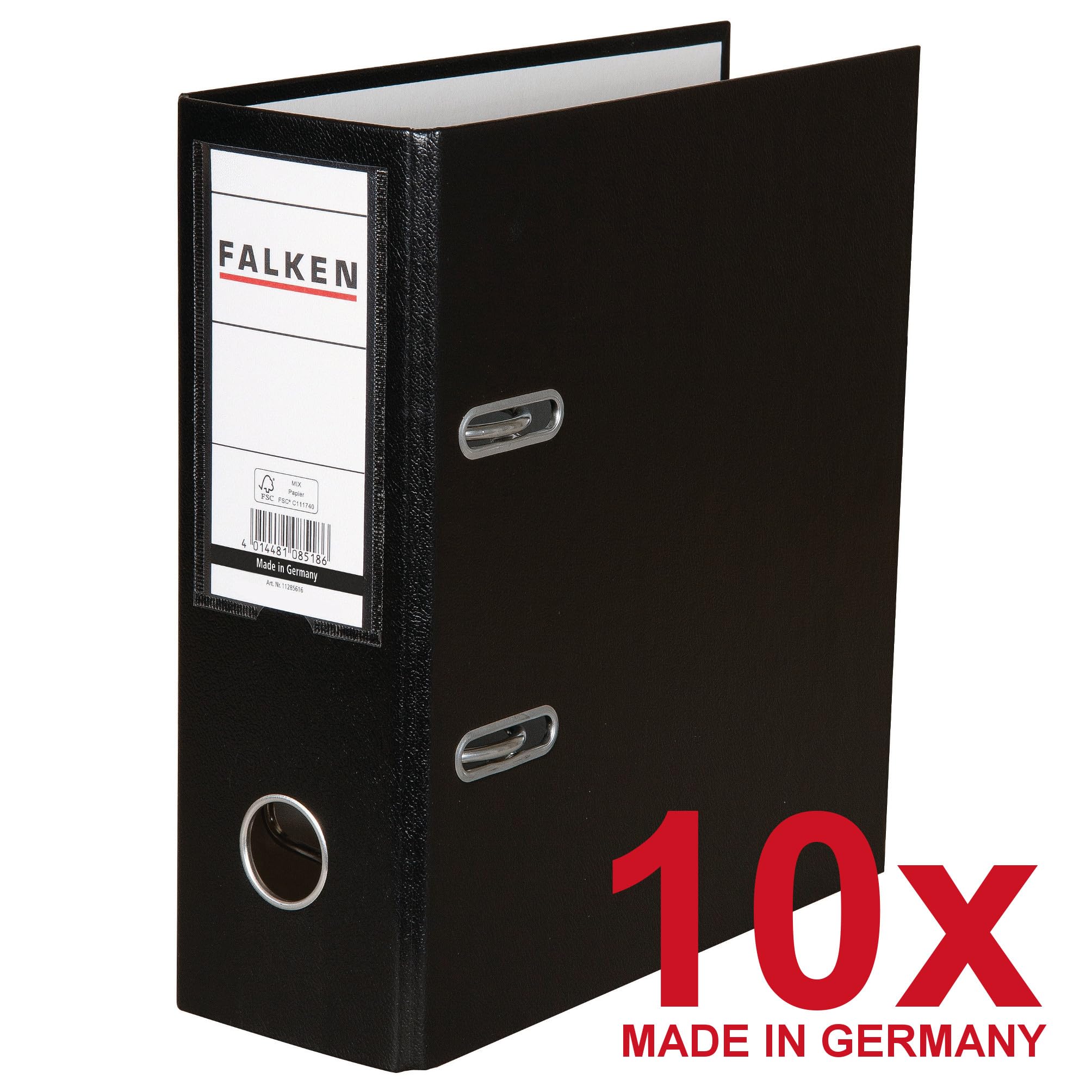 Falken Lot de 10 classeurs en plastique PP Couleur spéciale Fabriqué en Allemagne Largeur 8 cm Format A5 avec fenêtre interchangeable Noir