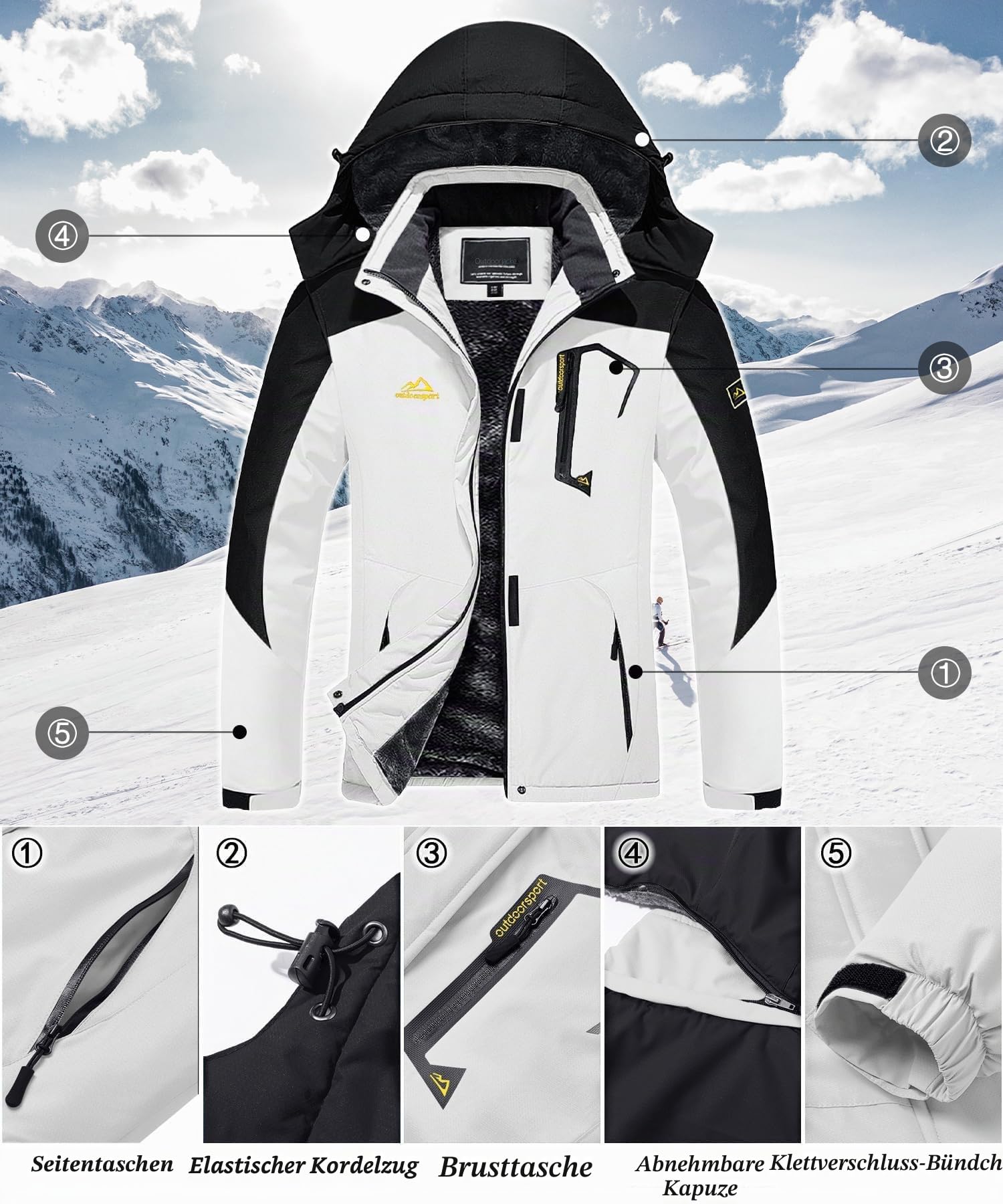 TACVASEN Damen Übergangsjacke Warm Winterjacke Gefüttert Wanderjacke Ski Jacket mit Wasserdichtem Reißverschluss