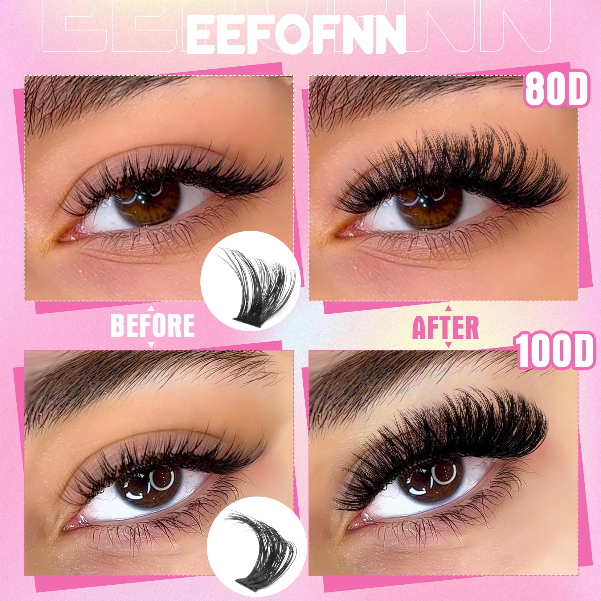 Lash Clusters DIY Lash Extensions Fluffy Individual Eyelashes 80D 100D Thick Cluster Lashes D Curl Volume Eyelash Extensions at Home by Eefofnn - Image 4