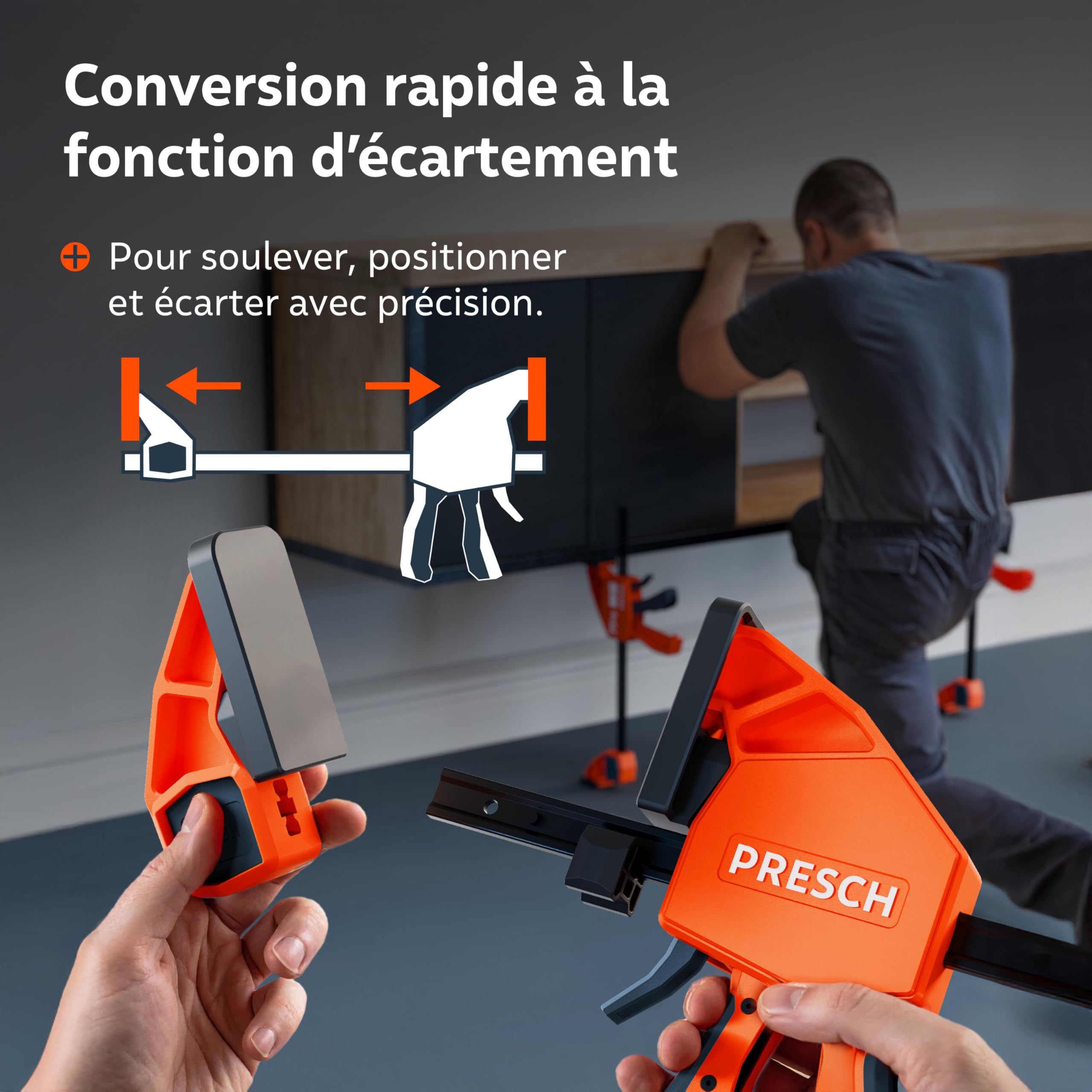 Presch Lot de Serre joints menuisier 300mm 600mm 4 pcs - Serre joints rapide force de serrage 300kg fonction d'écartement acier carbone fibre de verre