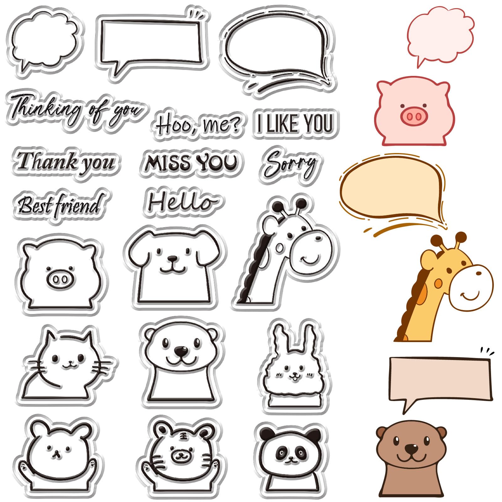 CRASPIRE Cartoon Animal Clear Stamps for Card Making Transparent Silicone Stamps Dog Cat Rubber Stamps Seal 6.3 x 4.3In for DIY Scrapbooking Decor Photo Album Crafts Journal Background Plastic Pet