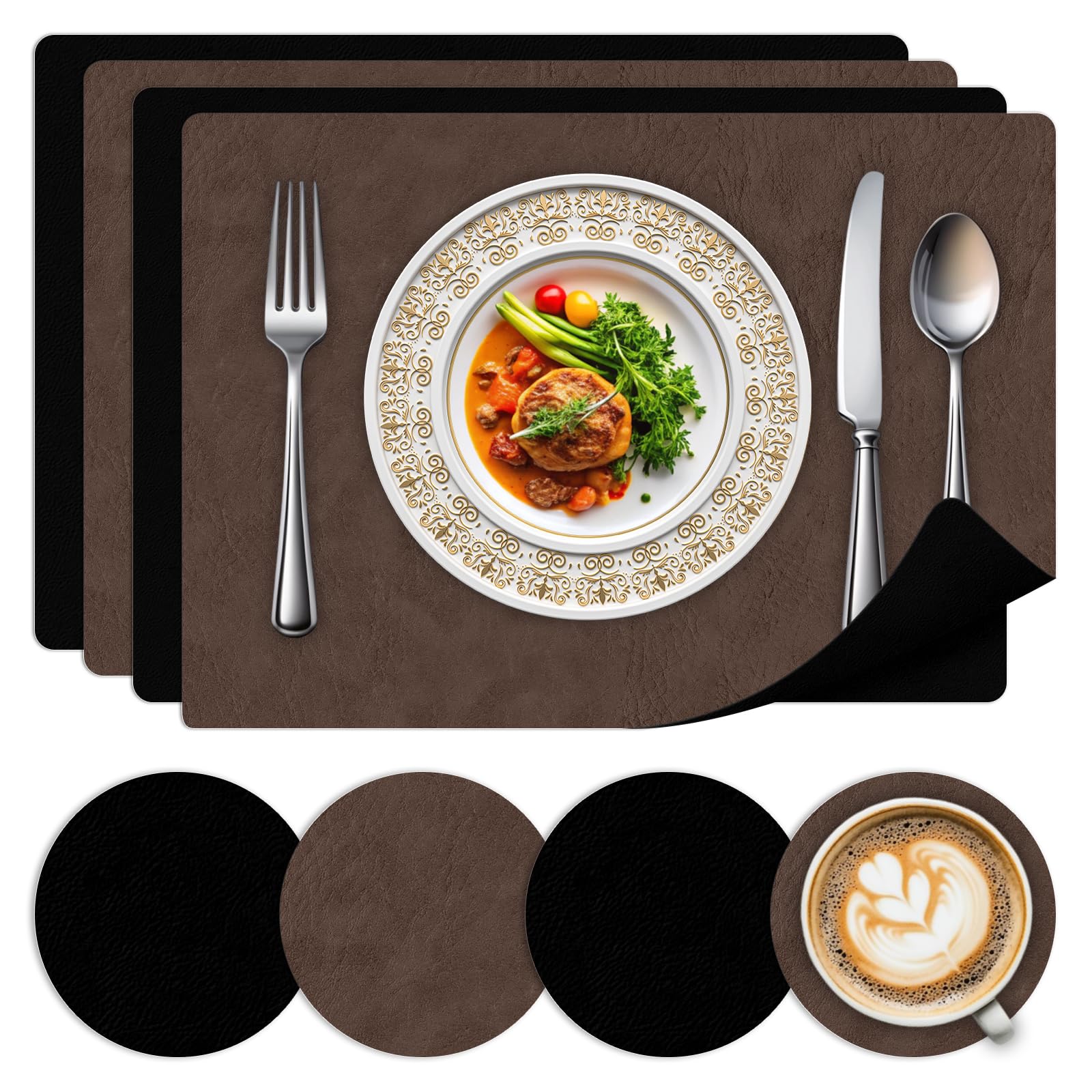 Place Mats for Table 4 Pack by Bleswin, Non-Slip PU Leather Placemat Set including Coasters
