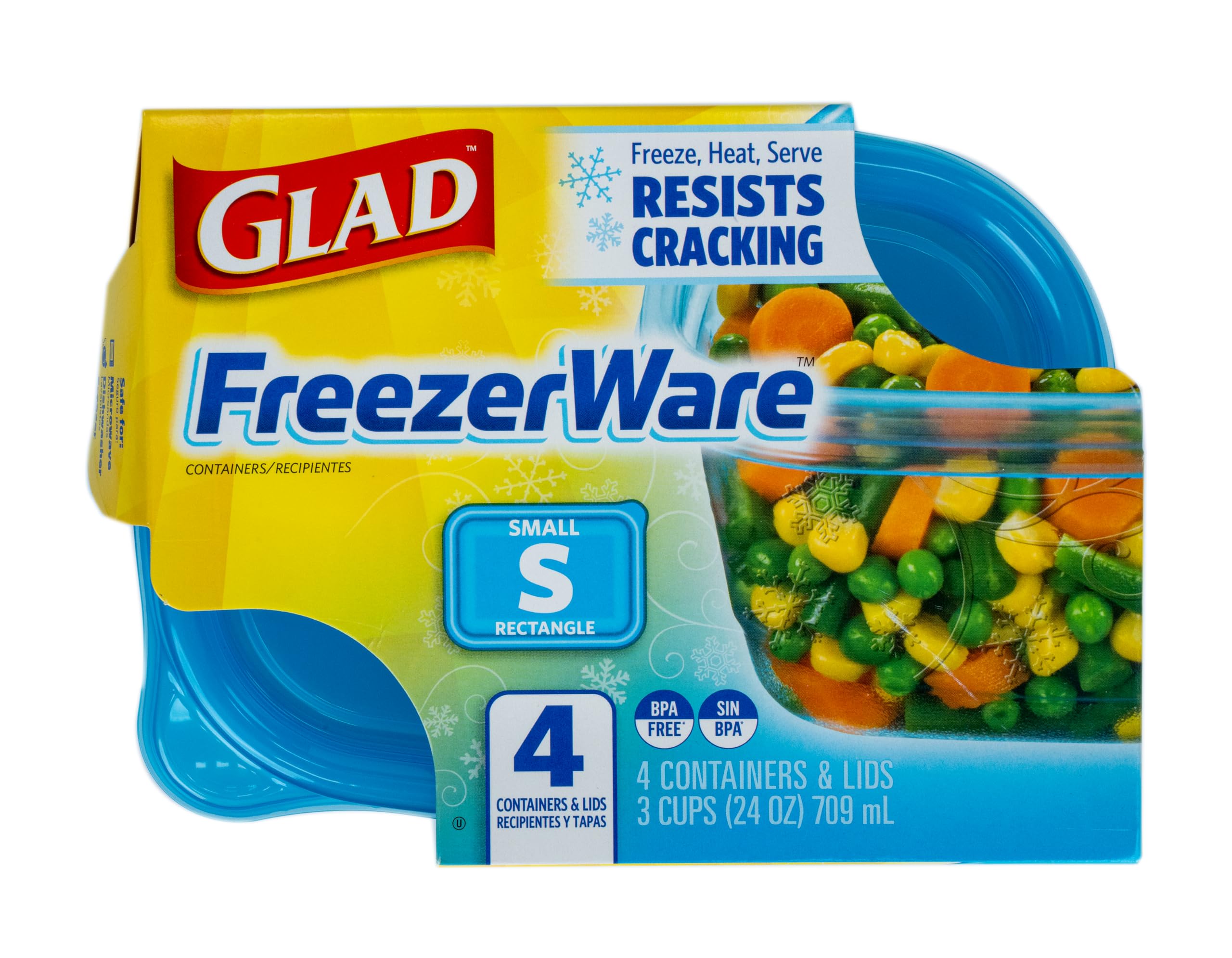 Glad ware Gefriergeschirr-Frischhaltedosen, kleine Frischhaltedosen, kleine Behälter in rechteckiger Form, für bis zu 680 ml Lebensmittel, 4 Stück, 6 Stück