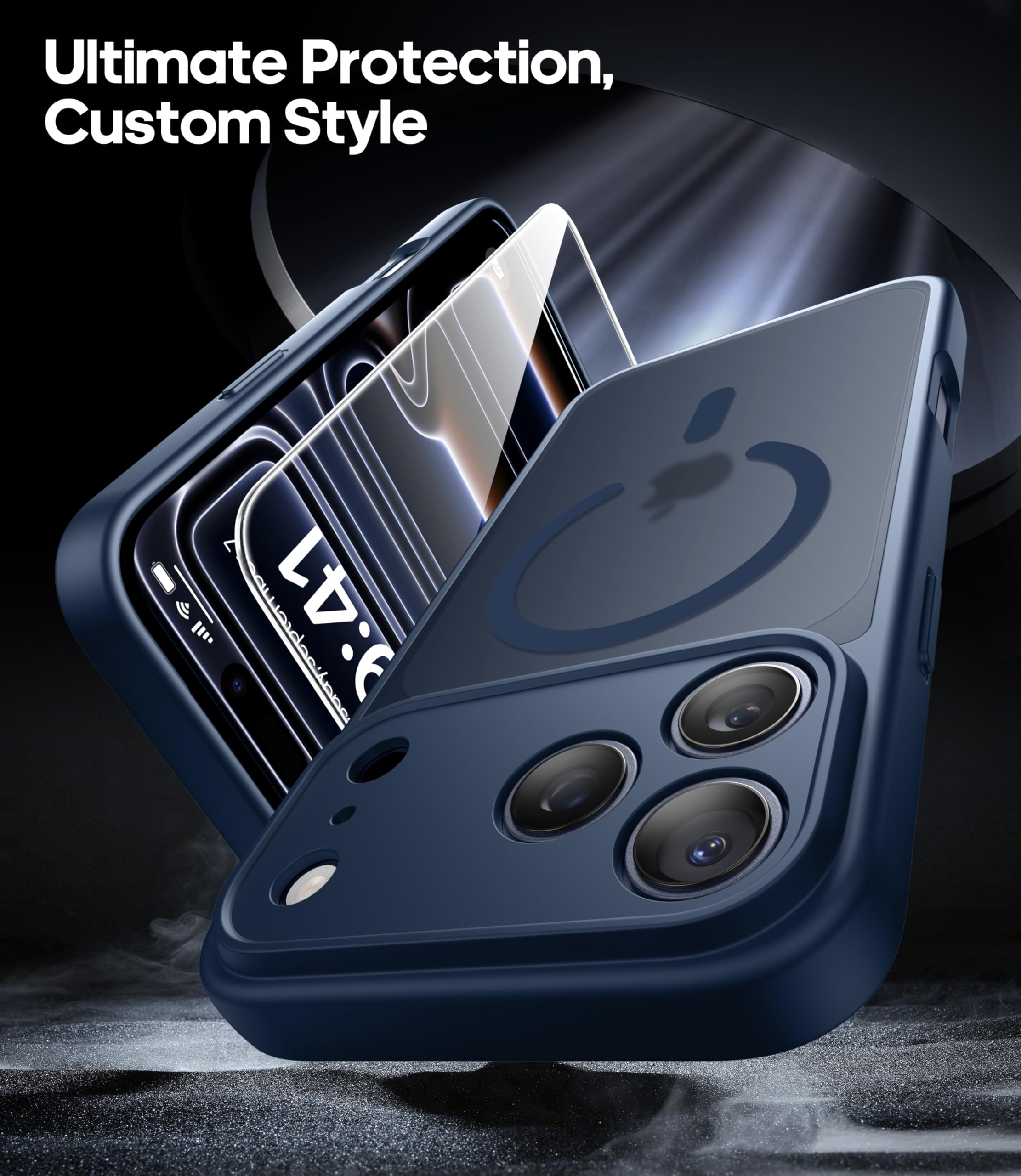 FLLAO Magnetica Cover per iPhone 17 Pro e 2 Pellicole in Vetro Temperato, Custodia iPhone 17 Pro Compatibile con Magsafe, Traslucida Opaca Posteriore Sottile Antiurto Protettiva Case, Blu Tempesta