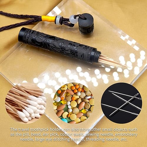 Miniatura 6 de Soporte portátil para palillos de dientes, 2 paquetes de viaje hecho a mano, caja de palillos de dientes para almacenamiento de palillos de dientes,