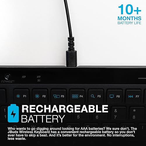 Miniatura 8 de JLab JBuds - Teclado inalámbrico, negro, 95 teclas, se conecta a través de Bluetooth o USB inalámbrico, palanca multidispositivo, teclas suaves al