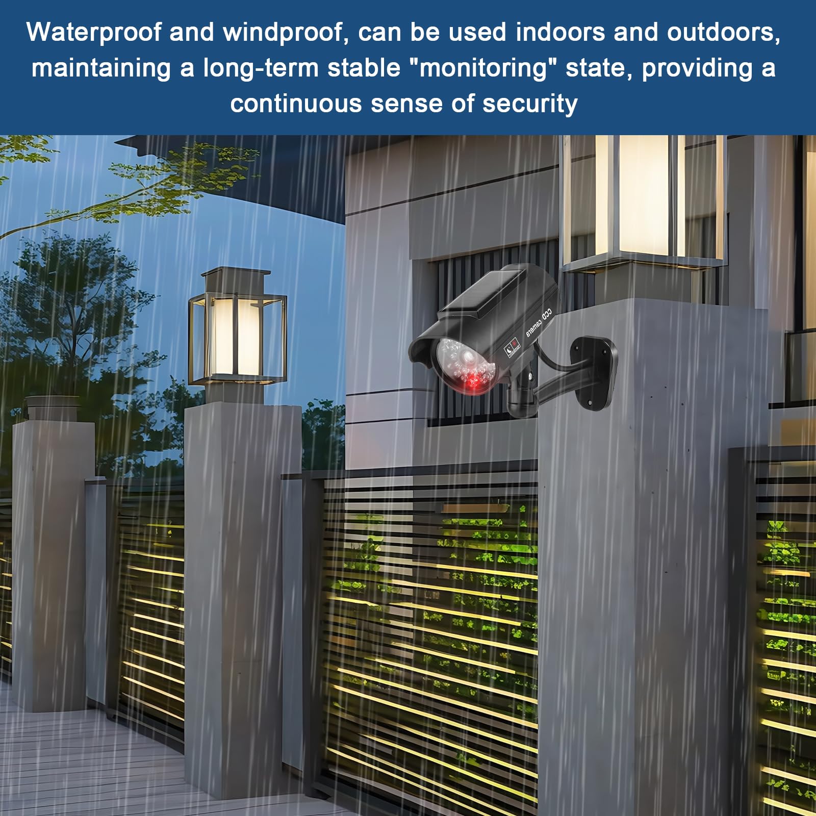 Sporgo 2 pièces Caméra factice Extérieur: Caméra de surveillance factice solaire avec lumière LED rouge clignotante, caméra de surveillance factice caméra de sécurité factice pour intérieur et
