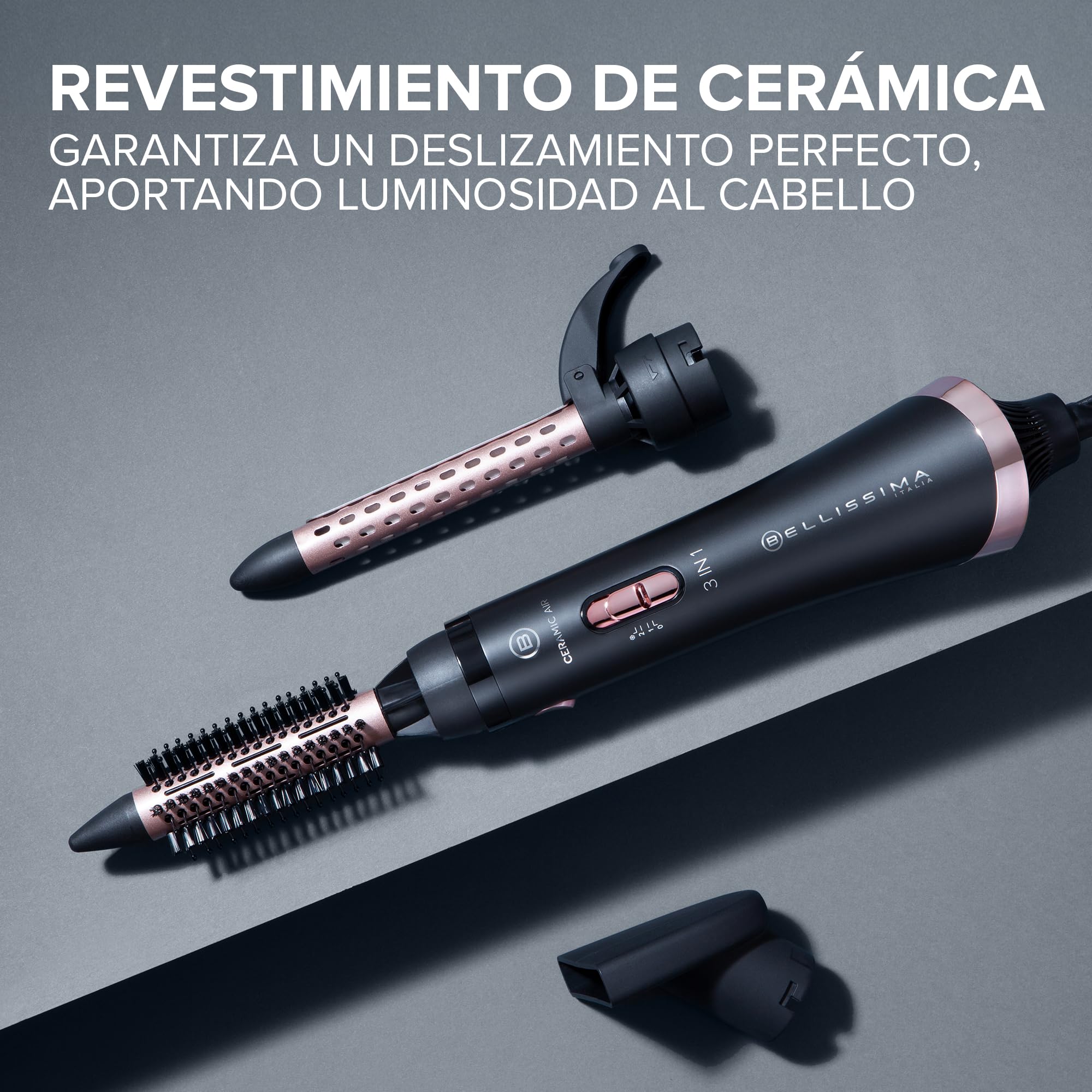 Bellissima Ceramic Air - Moldeador de aire caliente 3 en 1, para cabello corto y medio, 800 W, moldeado y secado, revestimiento cerámico, 2 combinaciones de aire/temperatura, chorro de aire frío
