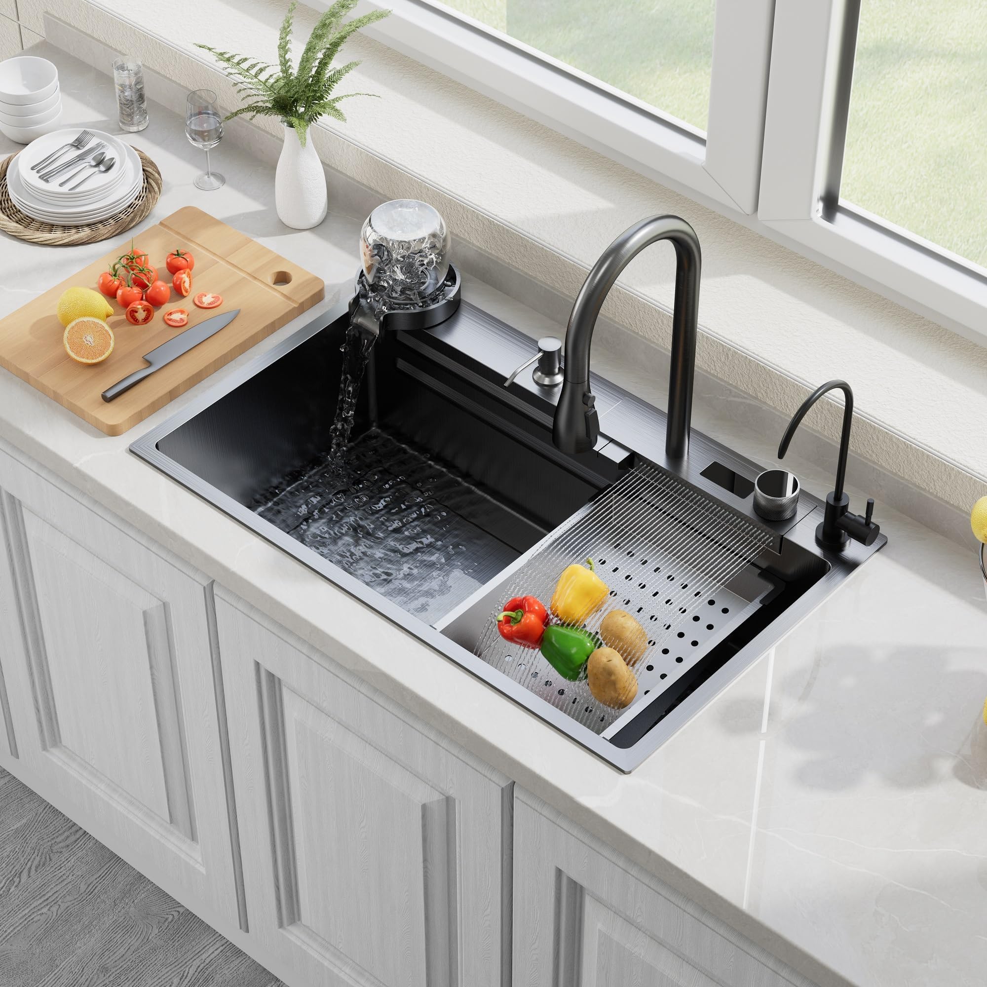 mizuさん Muiceon 33 Inch Black-Grey Nano Kitchen Sink with Smart