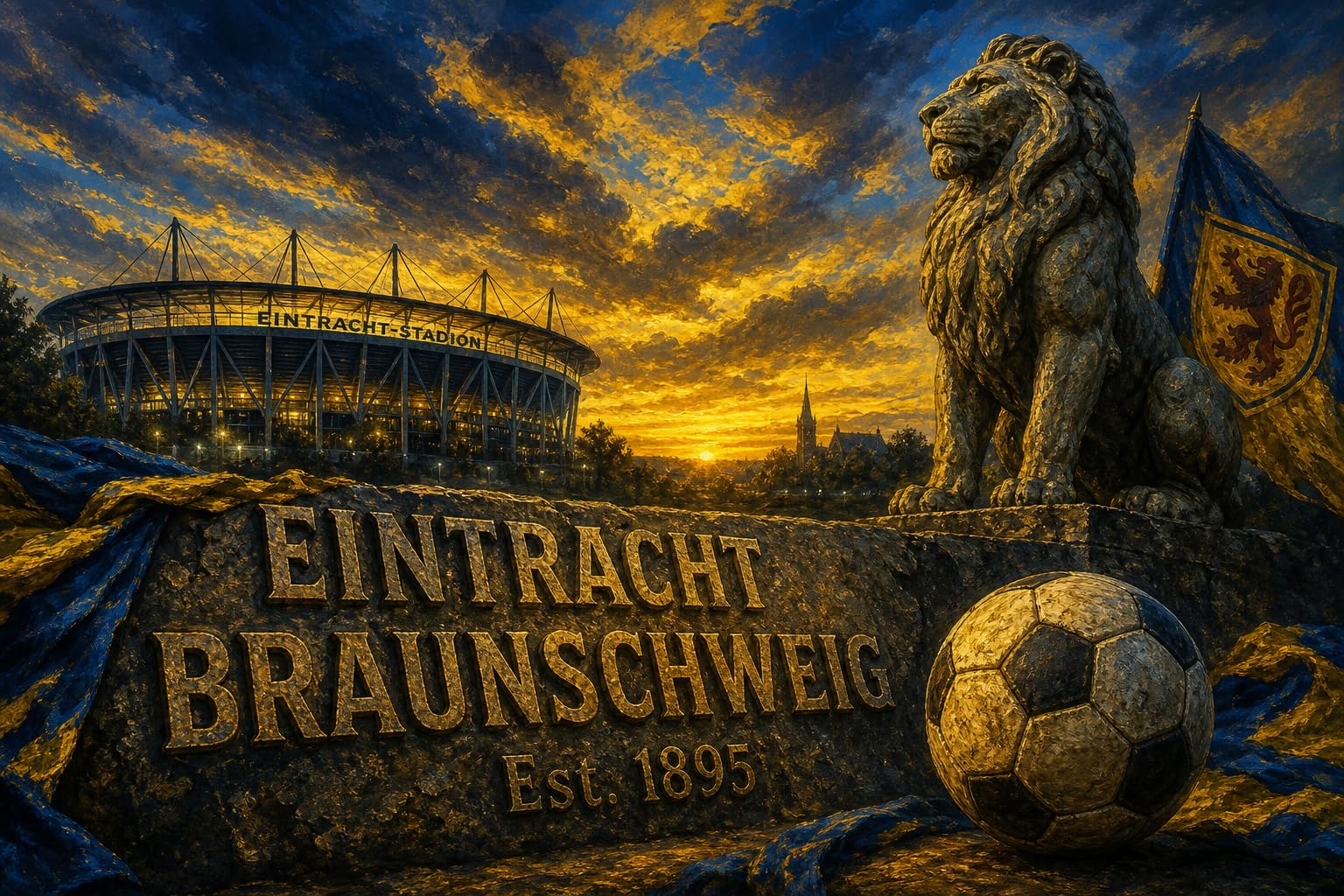 Braunschweig Kunstdruck auf Leinwand, Motiv: Fußball-Motiv, Stadion, Heimdekoration, 30,5 x 40,6 cm, Blau / Gelb