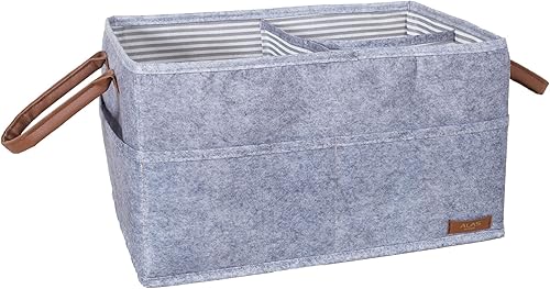 Organizador de pañales de tela mixta de fieltro, 9 compartimentos con asas de cuero, organizador de ropa de bebé, contenedor de almacenamiento de