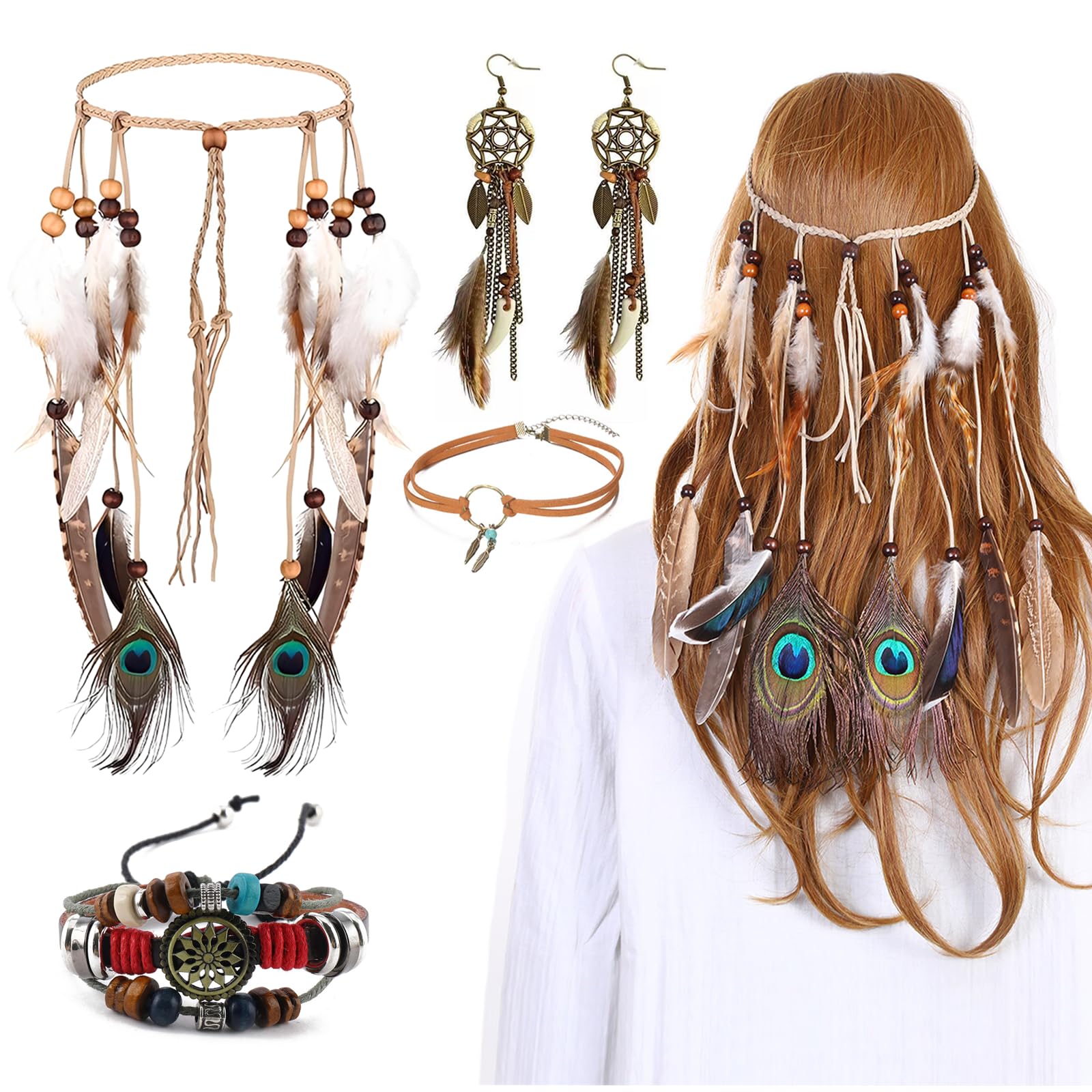 LPZMPZ Gioiello indiano per capelli indiano, accessorio per capelli, per costume indiano, accessorio da donna, stile boho, hippie