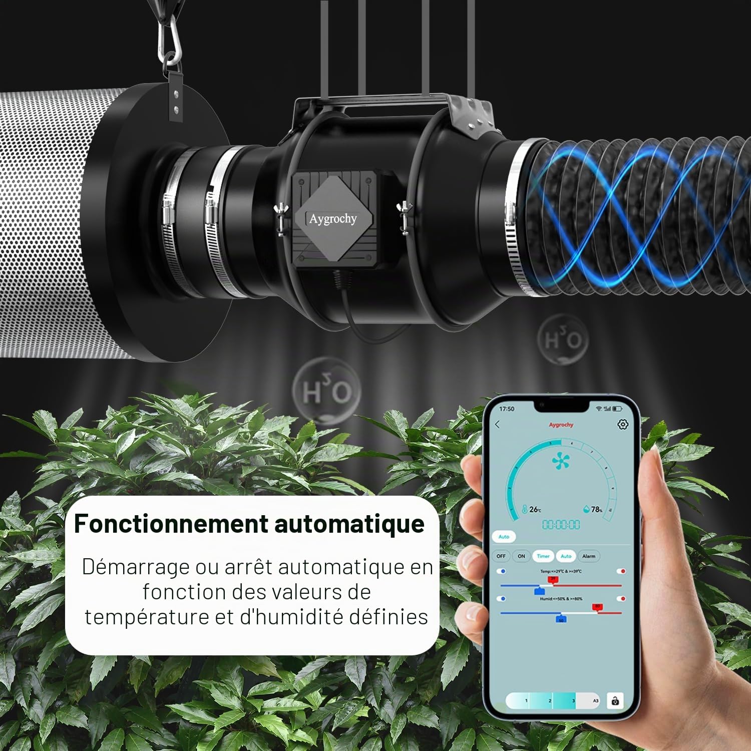 Aygrochy 150mm Wifi App Ventilateur en Ligne Kit avec régulateur de température et d'humidité, Extracteur d'air avec Filtre à Charbon d'air et Tuyau d'évacuation pour Culture hydroponique