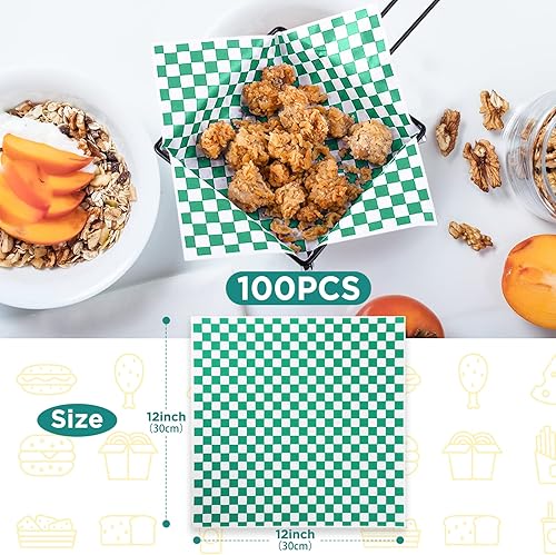 Vista 23 de Hojas de papel encerado de 12 x 12 pulgadas, 200 forros para cestas de alimentos para sándwiches, hamburguesas, hojas de papel encerado a cuadros