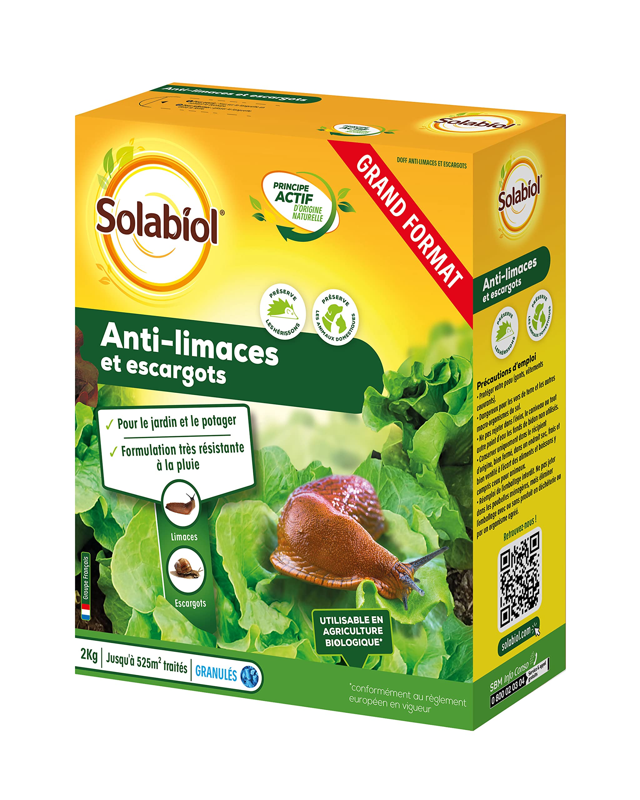 Solabiol Anti-Limaces & Escargots - 2 Kg - Granulés – Jusqu’à 525m² - Résistant À La Pluie - Prêt À l'emploi - Utilisable en Agriculture Biologique SOLIMA2