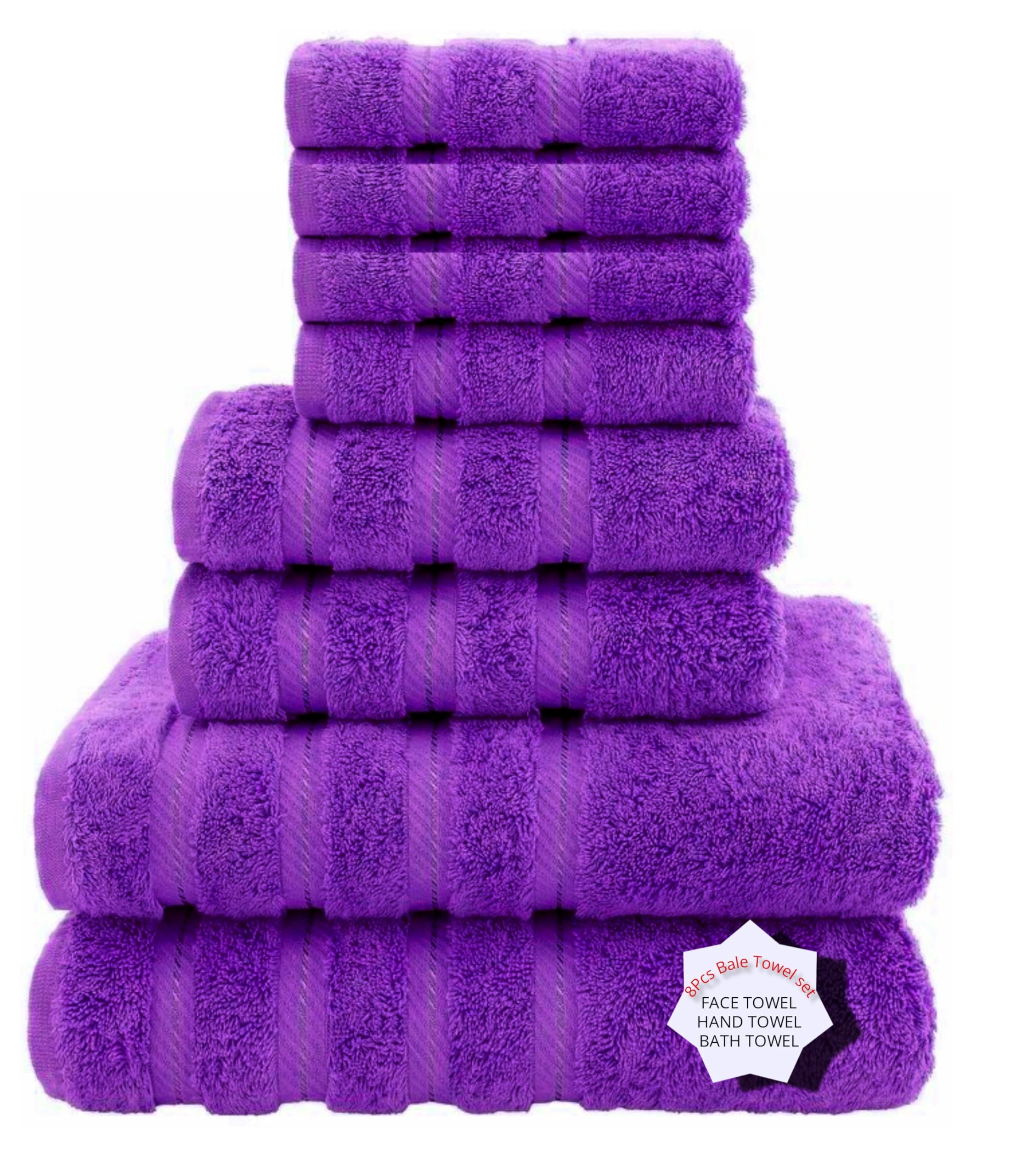 Diamond Tex 8 Pcs Towel Bale Set Premium 100% Egyptian Cotton Face Hand Bath Towel Set Super Soft 600-GSM Quick Dry & Absorbent Towels For Multipurpose Use (Purple, Cotton)