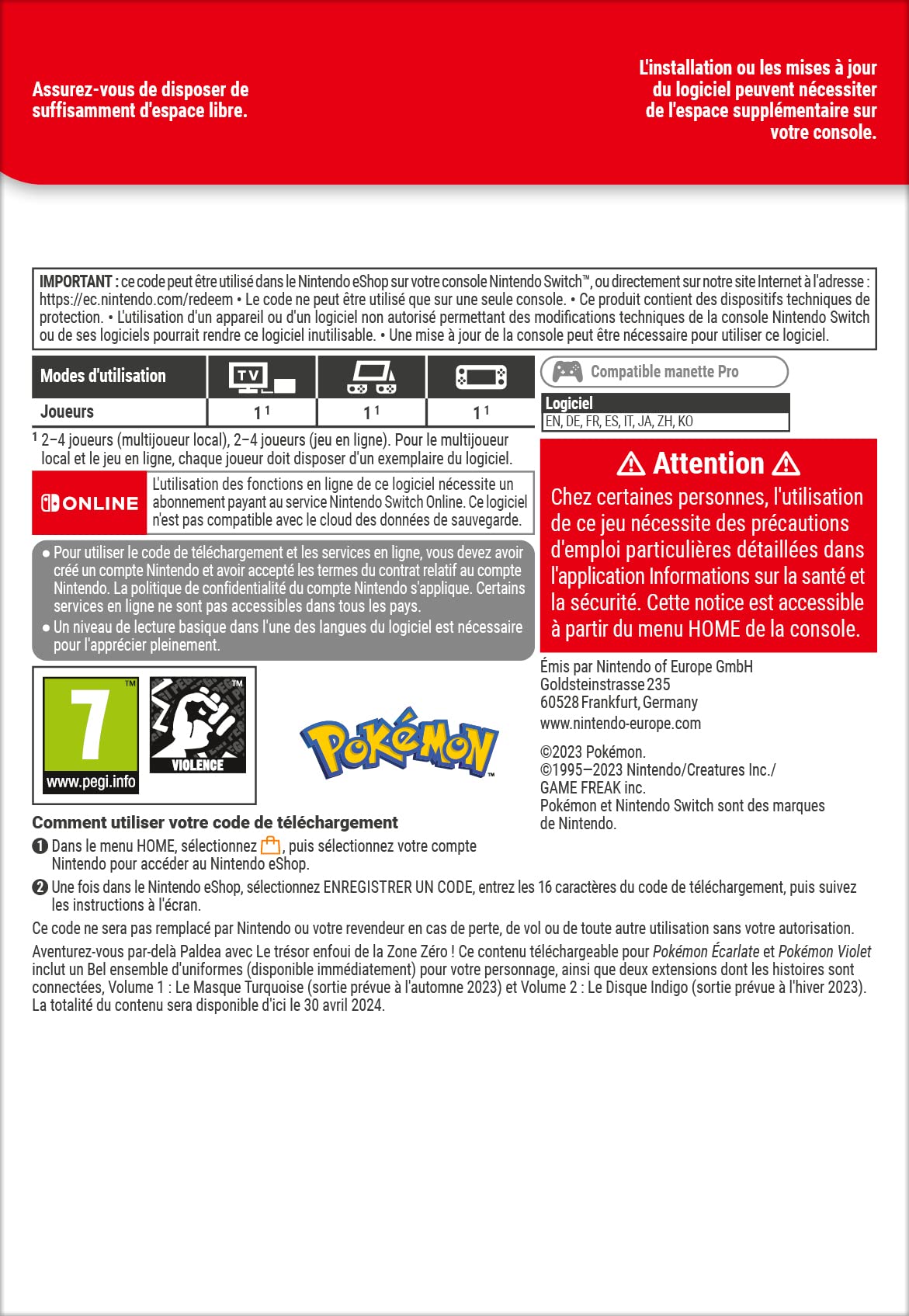 Pokémon Écarlate/Violet Le trésor enfoui de la Zone Zéro | Nintendo Switch – Code jeu à télécharger
