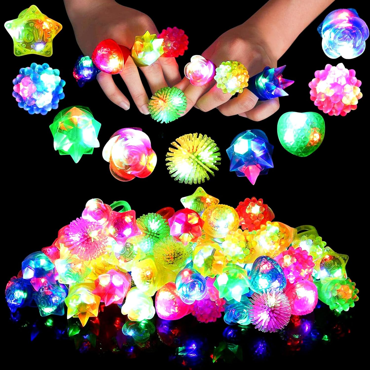 Amazon.com: Sauyoza 38 Pack Light Up Rings Christmas Party Favors for ...