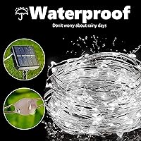 Vista 5 de Joomer - Tira de luces solares de hadas, paquete de 2, total 80 pies, 240 LED, luces de cuerda solar para exteriores, impermeables, 8 modos