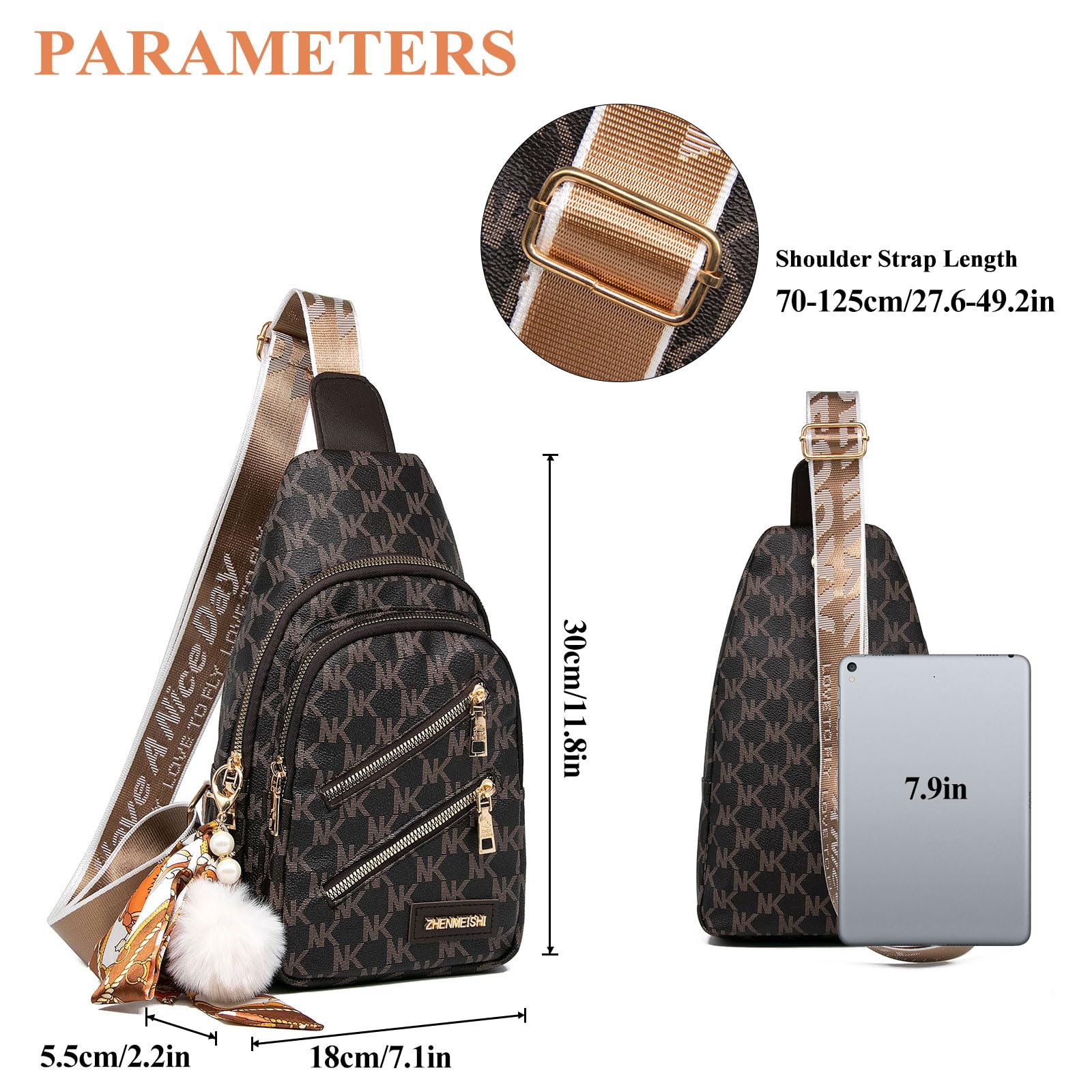Long Keeper Sac de Poitrine Cuir Femme Homme, Petit Sacs à Dos Porté Travers Sling Bag Imperméable Sacoche Femme Bandoulière Épaule pour Voyage Vélo Randonnée
