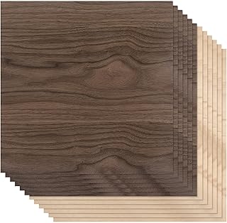 Boao 12 Pcs Real Wood Veneer Sheets 12" x 12" Wood Veneer Laminate Sheets for Jewelry Boxes, Door Panels, Marquetry(Maple, Walnut)