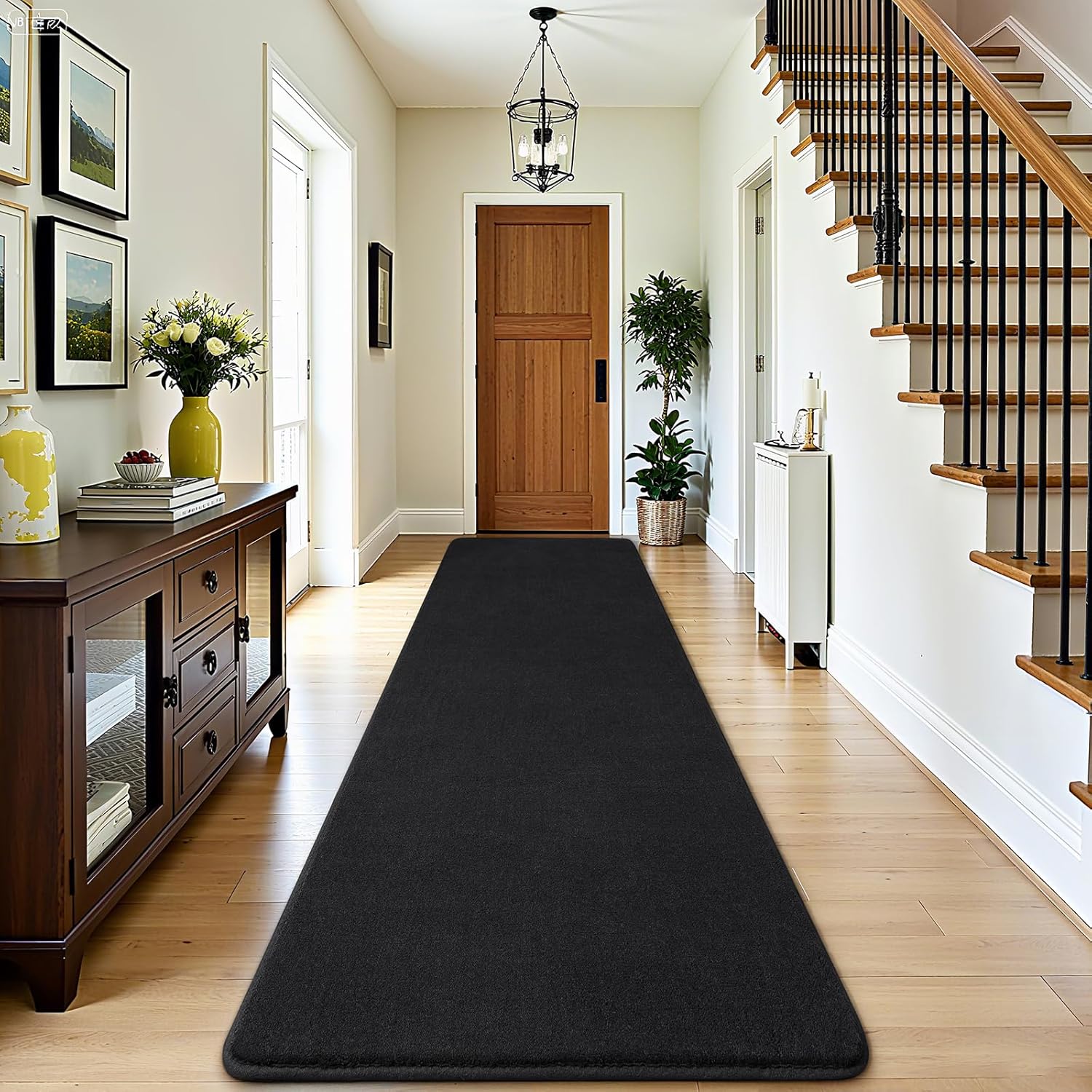 Amearea Modern Soft Hallway Runner Rug, 2x10 Feet Washable Long Runner Rugs for Hallway, Black Fluffy Bedroom Rugs, Indoor Non Slip Memory Foam Rug Carpet for Entrance Kitchen Living Room Home Decor 2' x 10' (Runner) Black