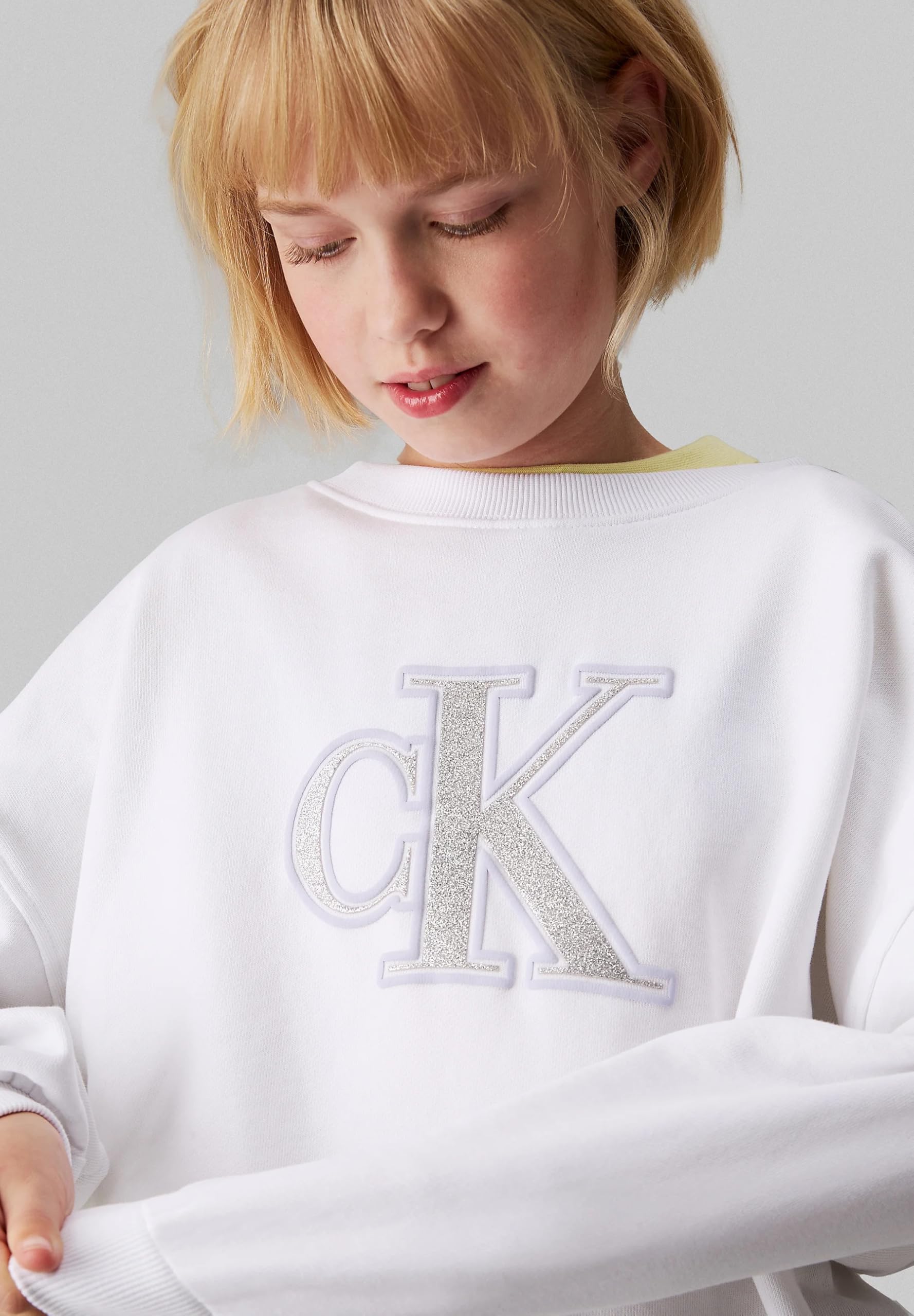 Calvin Klein Jeans Felpa Bianca Ampia con Logo Davanti