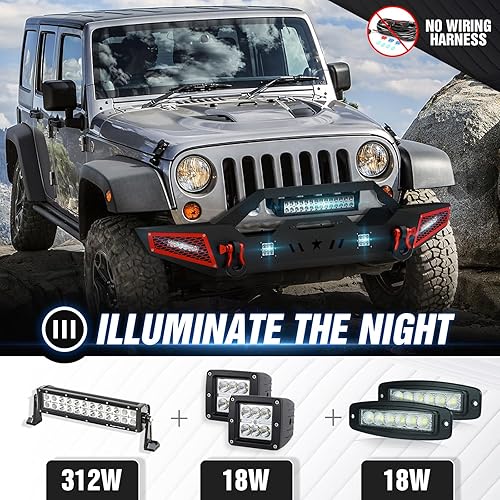 Miniatura 5 de Parachoques delantero compatible con Jeep Wrangler JK JL JKU JLU Unlimited 2007-2024 y Gladiator JT - Parachoques todoterreno con placa de