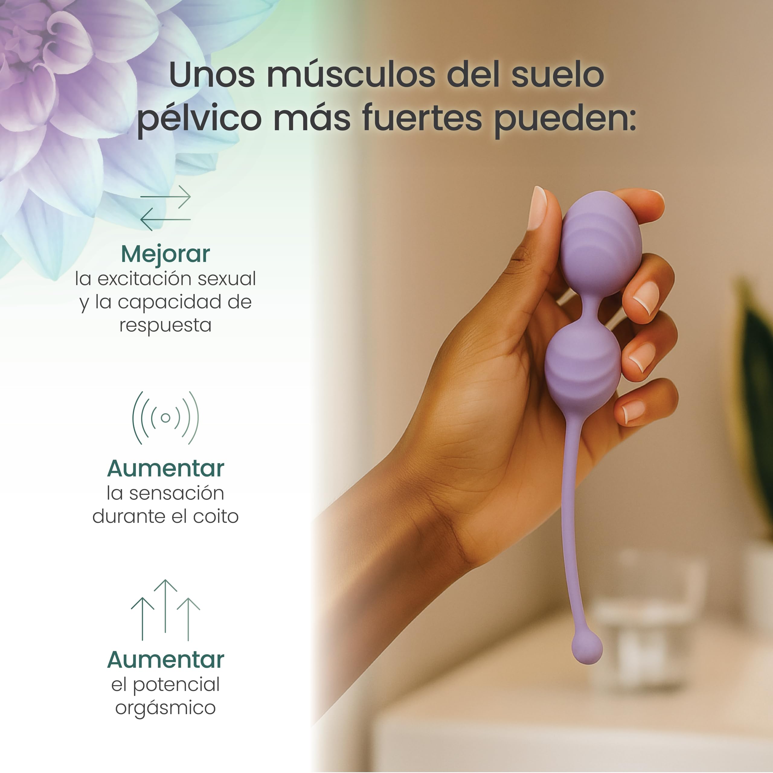 TensCare Fleuron Juego de Pesas Kegel – Bolas para Entrenamiento del Suelo Pélvico con 4 Pesos Progresivos para Fortalecimiento, Control de la Vejiga y Recuperación Postparto
