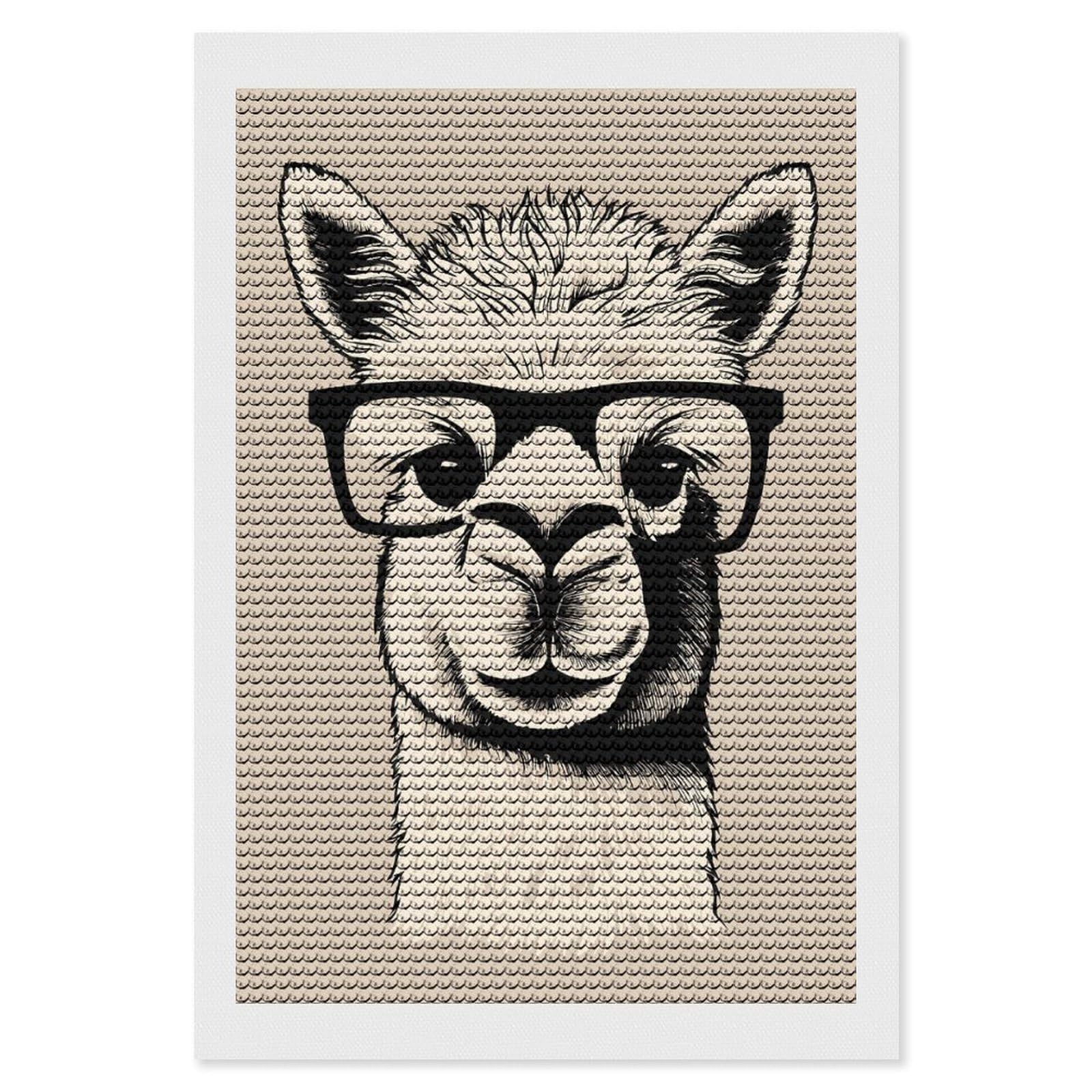 Junmoney Funny Hipster Alpaca DIY Diamond Art Canvas Kit 8"x12", Simple to Start, Fun Craft Experience, Modern Decor, Gift Idea, Adhesive Canvas