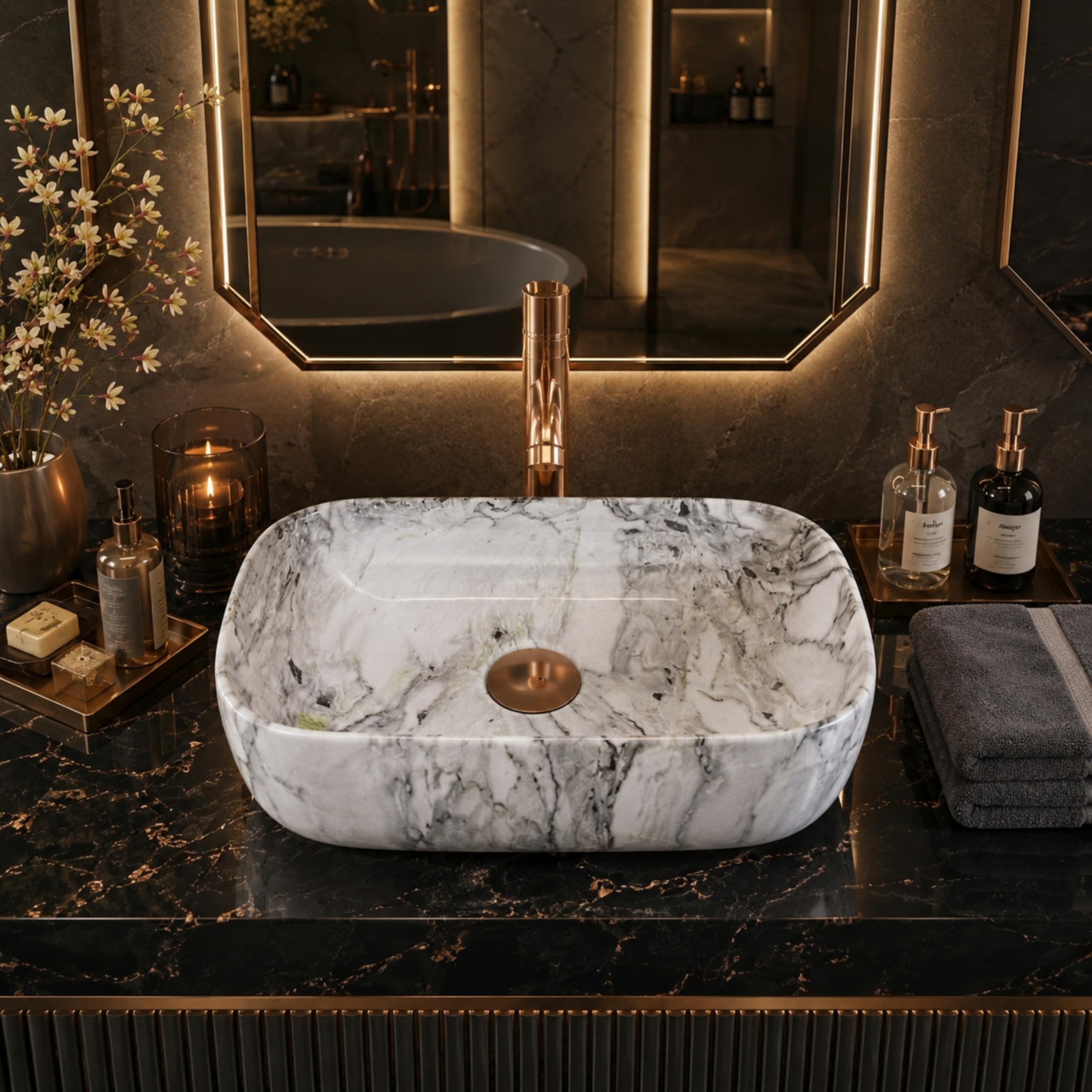 Reyal Grey Marble Wash Basin - Luxury Sink -22