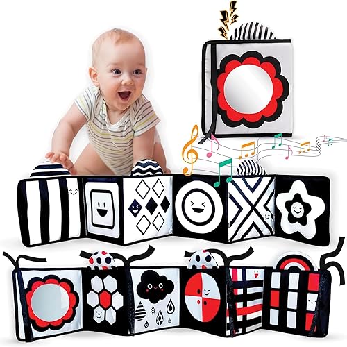 Miniatura 9 de Lalala Baby Juguetes para bebés de alto contraste en blanco y negro de 0-6, 6-12 meses, libro suave para el tiempo boca abajo, juguetes sensoriales