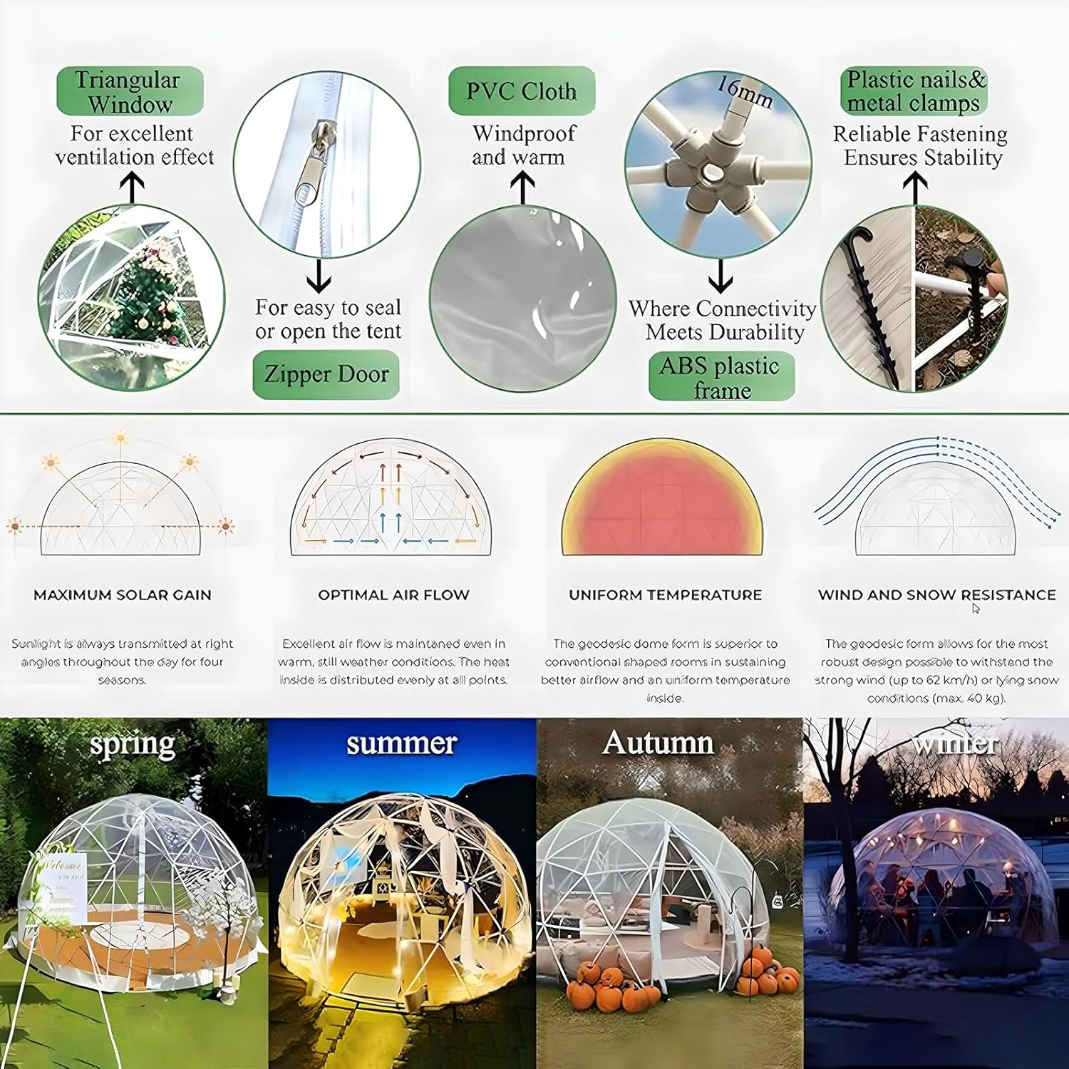Garden Dome Tent,11.8ft Waterproof Bubble Gazebo with Transparent ABS Cover for Patio, and Parties