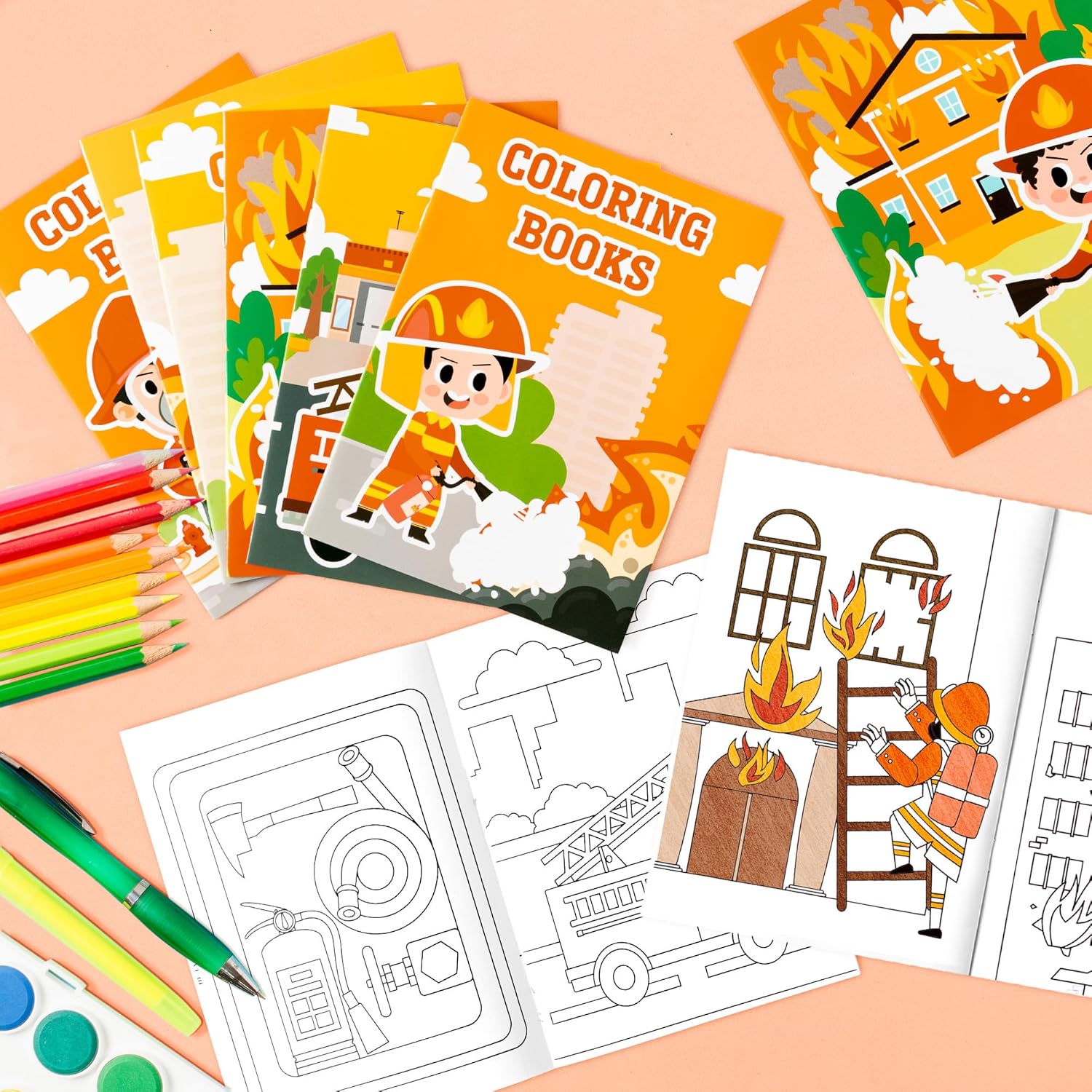 JAPBOR 24pcs Fire Truck Coloring Books, Firefighter Party Favors Color Pages Drawing Booklet Supplies, Fireman Themed DIY Art Doodle Colouring Book Bulk Painting Games Goodie Bag Fillers - Image 5