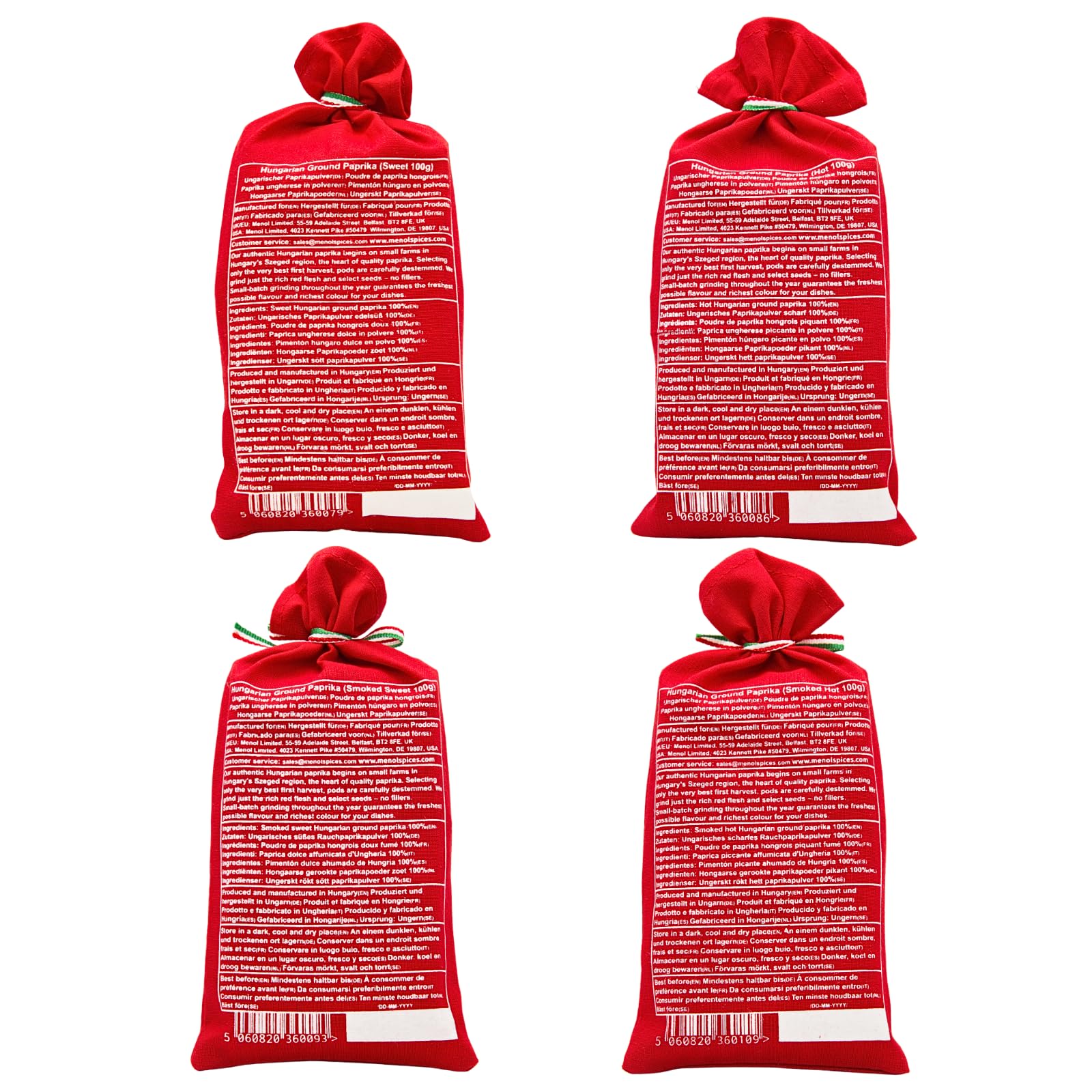 Menol Spices Auténtico Pimentón Húngaro en Polvo (Paquete variado de 4 sabores, 4x100g)