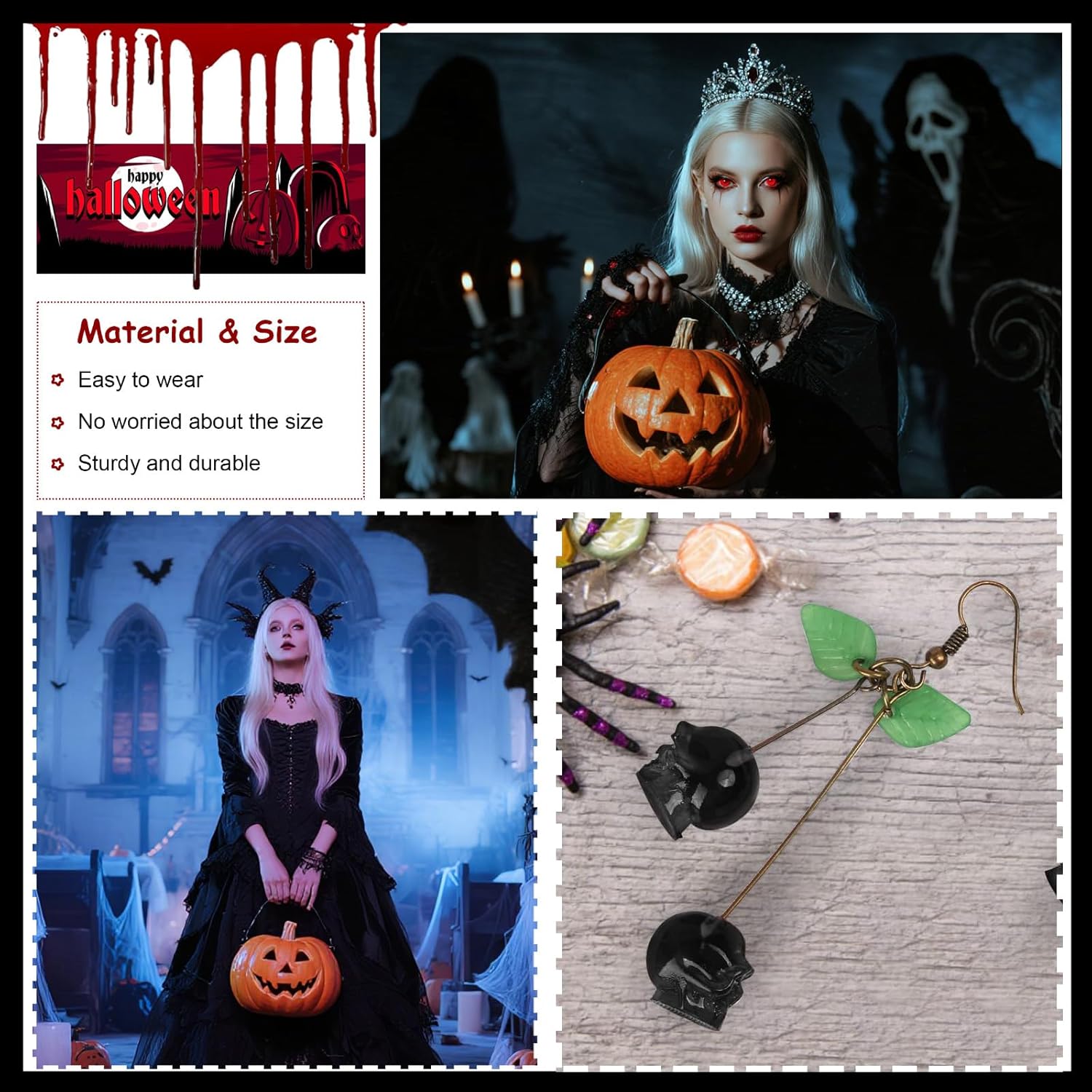 Skull Cherry Earrings for Women Funky Gothic Halloween Jewelry Cute Statement Earrings Spooky Accessories - Image 5