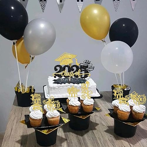 Miniatura 94 de Paquete de 24 adornos dorados para cupcakes de graduación 2025 con purpurina So Proud of You Done Diploma Graduation Cap Cupcake Picks Class of 2025